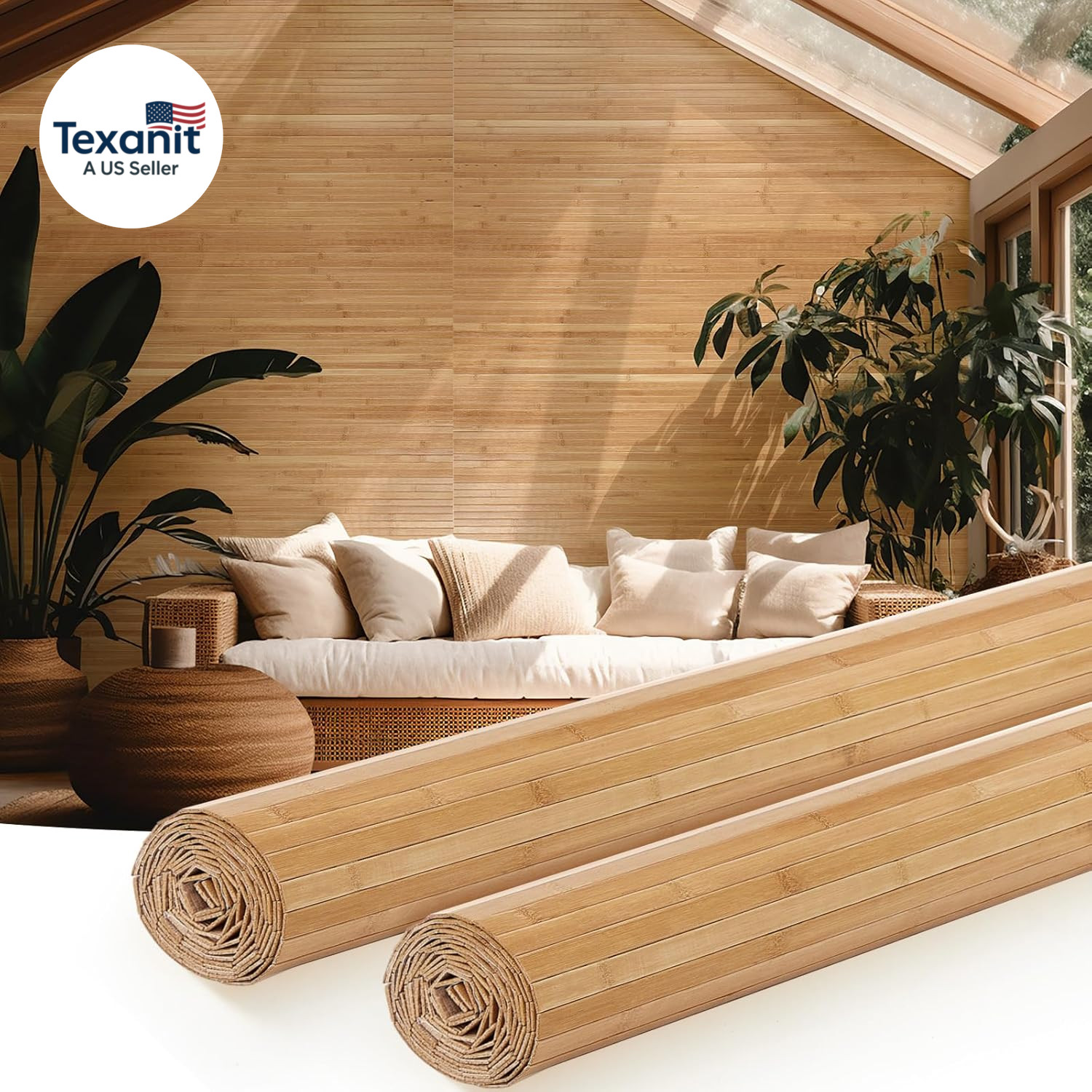 2 Pcs Natural Bamboo Wall Panel for Interior Wall 48”X96” Bamboo Covering Rene