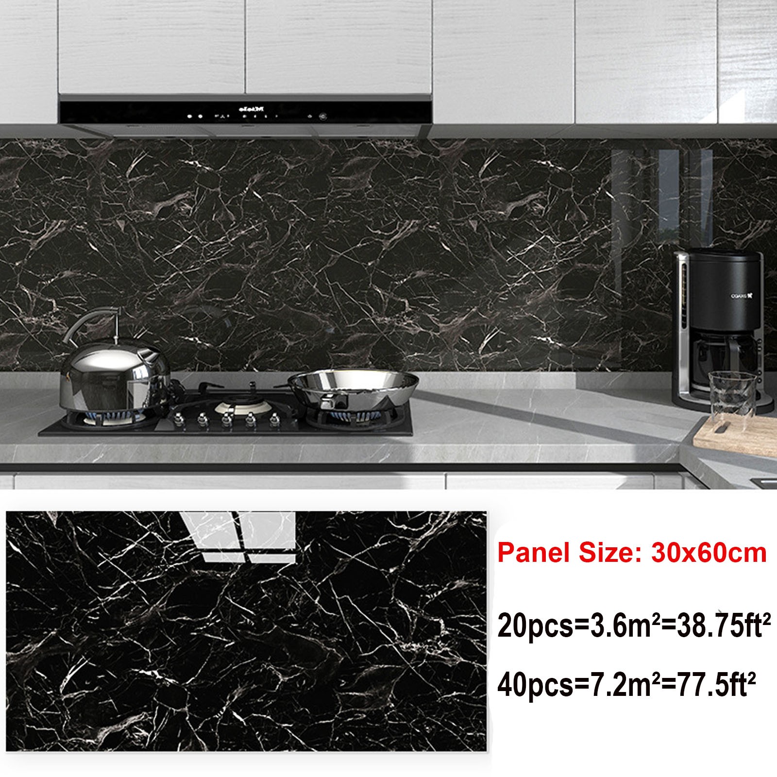 20/40pcs Marble Backsplash Tiles Stick Waterproof Foam Panels PVC Wall Sticker