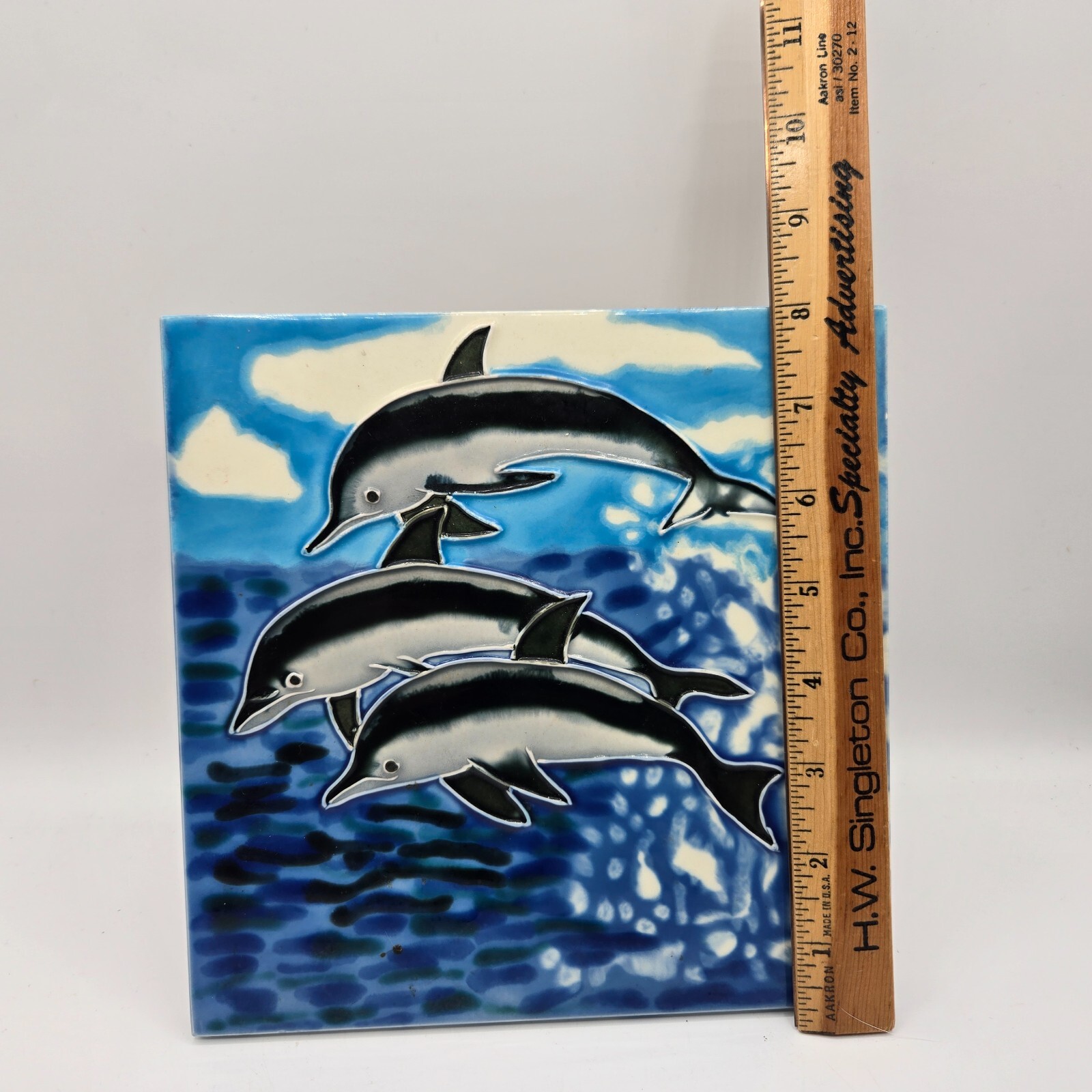 Dolphins Jumping Waves Decorative Wall Art Standing Ceramic Tile Ocean Sea Decor