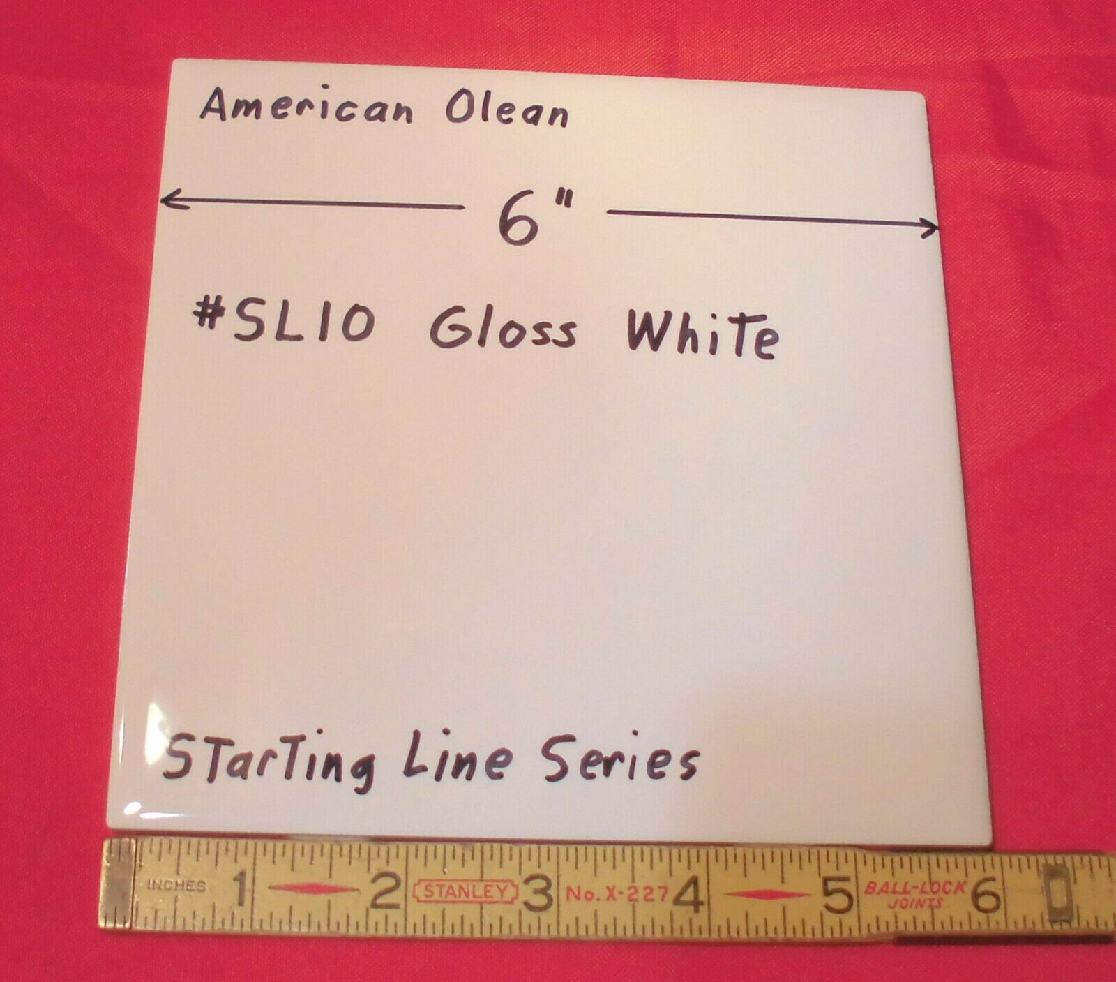 1 pc. *Gloss White #SL10* Ceramic Tile; 6″ X 6″ American Olean “Starting Line”