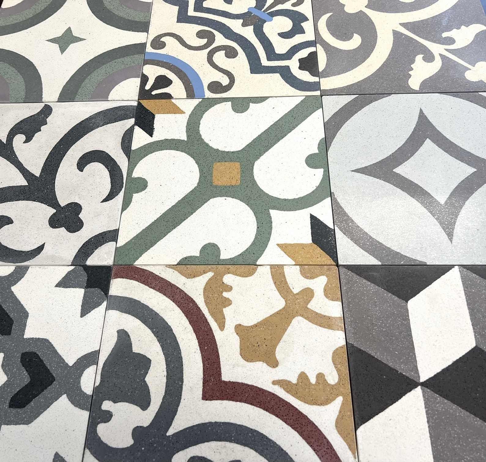Patchwork 8×8 Geometric Handcrafted Encaustic Cement Floor Field Tile (BOX OF 9)