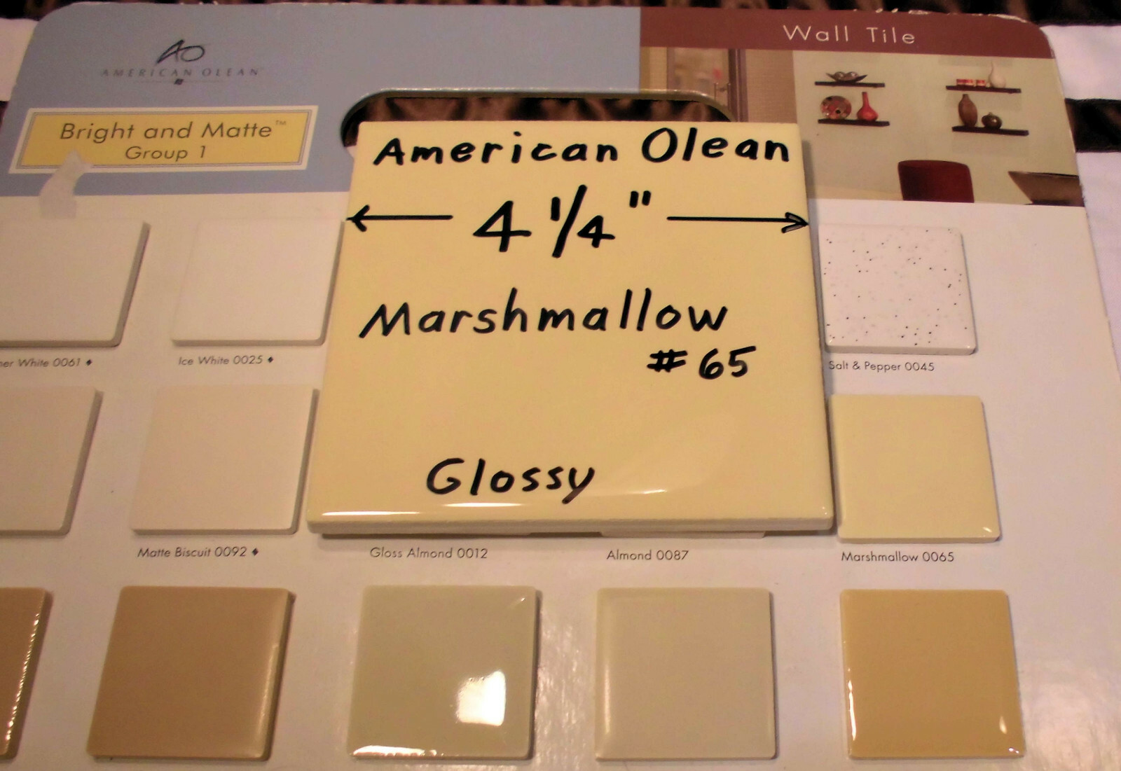 1 pc. *Glossy Marshmallow Yellow* Ceramic Tiles by American Olean…4-1/4″ NEW