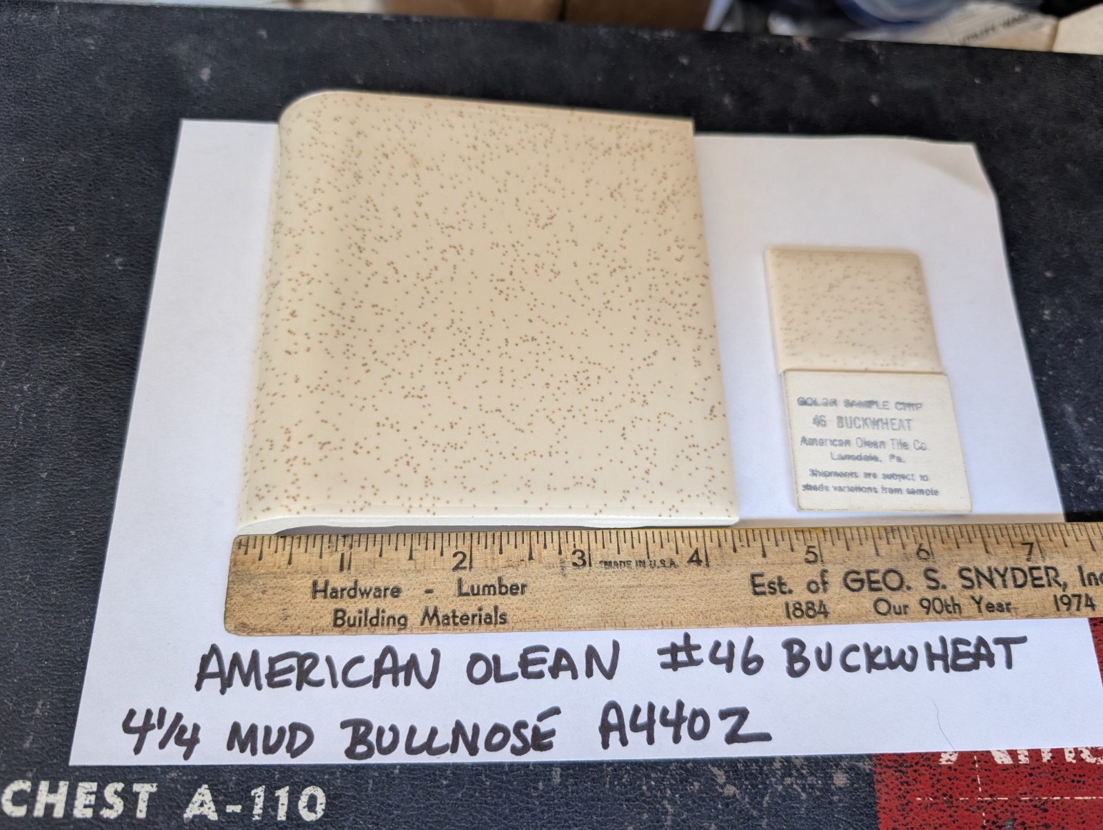 2 pc Ceramic Tile Bullnose A4402 mud cap American Olean 46 Buckwheat Beige speck