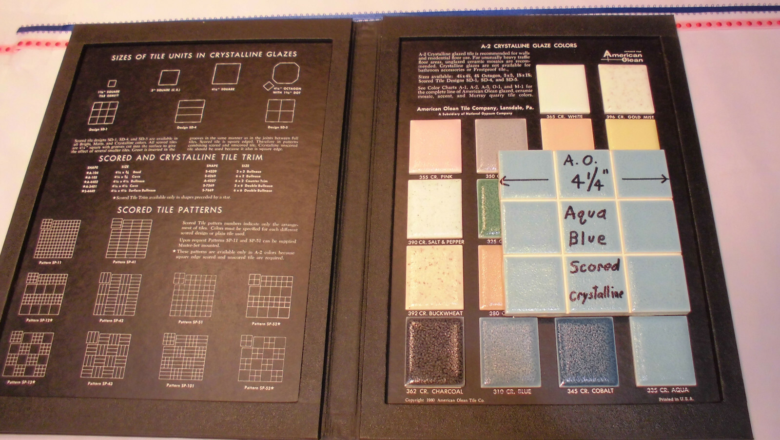 1 pc. *Aqua Blue* 4-1/4″ Scored Glossy Ceramic Tile by American Olean, NOS