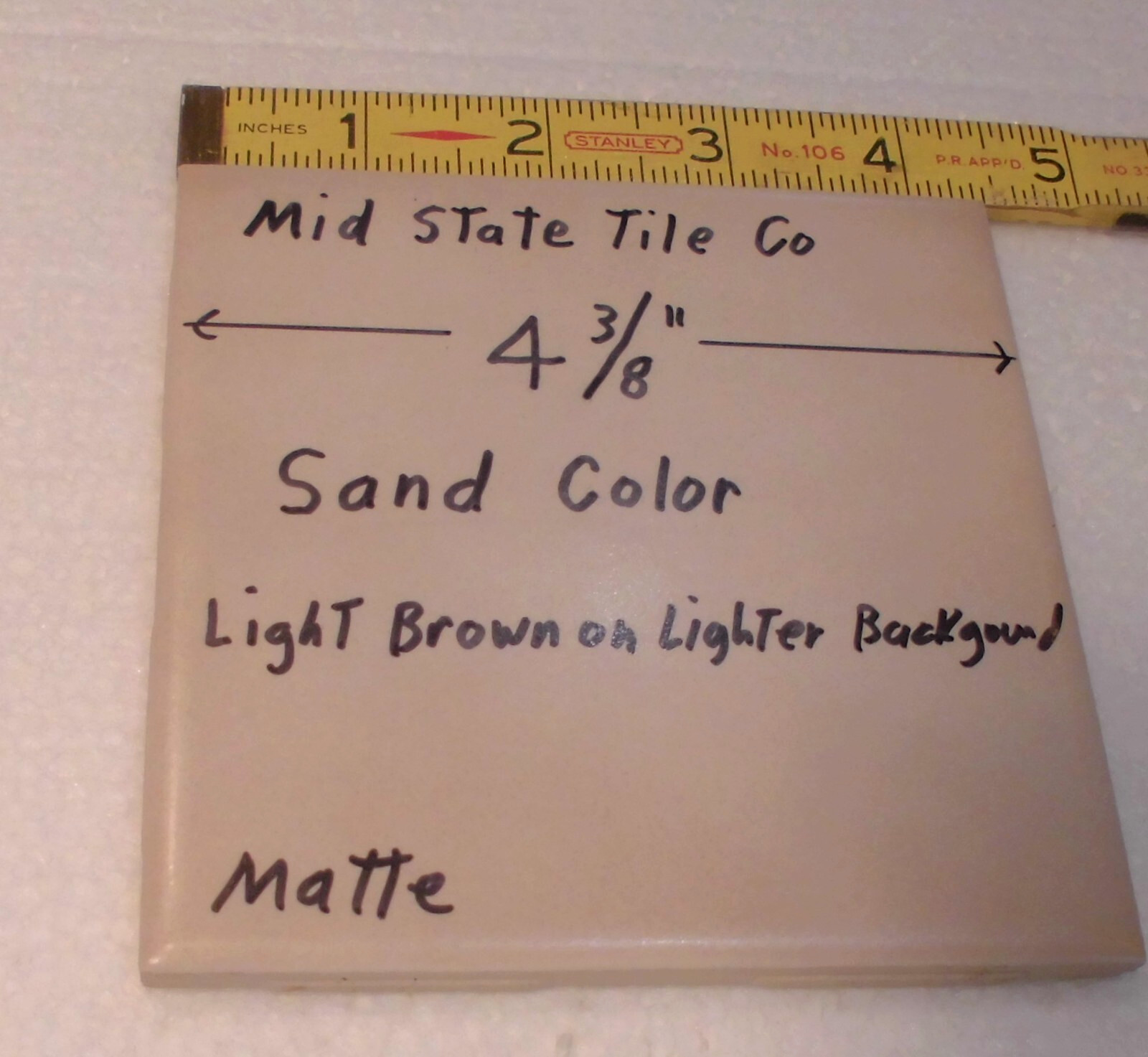 1 pc. Sand Color – Light Brown: Matte Ceramic Tile 4-3/8″ by Mid-State: smooth