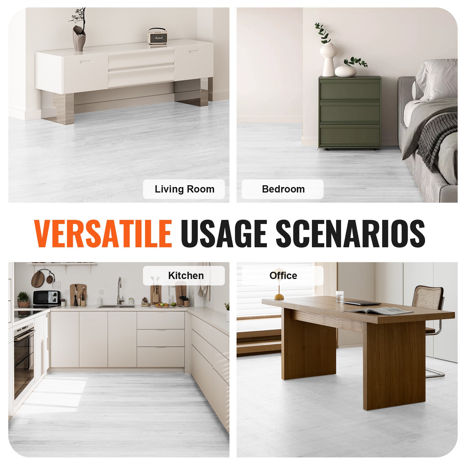 Uimoso 32.5FT Adhesive Vinyl Flooring, 1.5mm Thick, Light Gray Wood Design