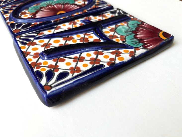 #4, #0, #3 TALAVERO GLAZED TERRA COTTA HOUSE NUMBERS TILES MEXICO; COBALT-MULTI