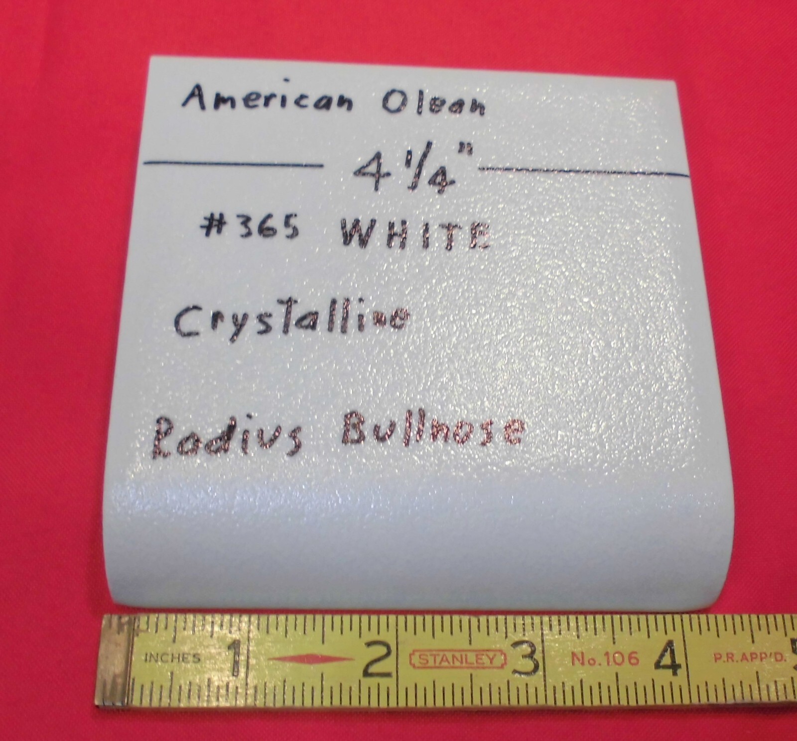1 pc. WHITE: Crystalline Ceramic Radius Bullnose Tile 4-1/4” American Olean Co.
