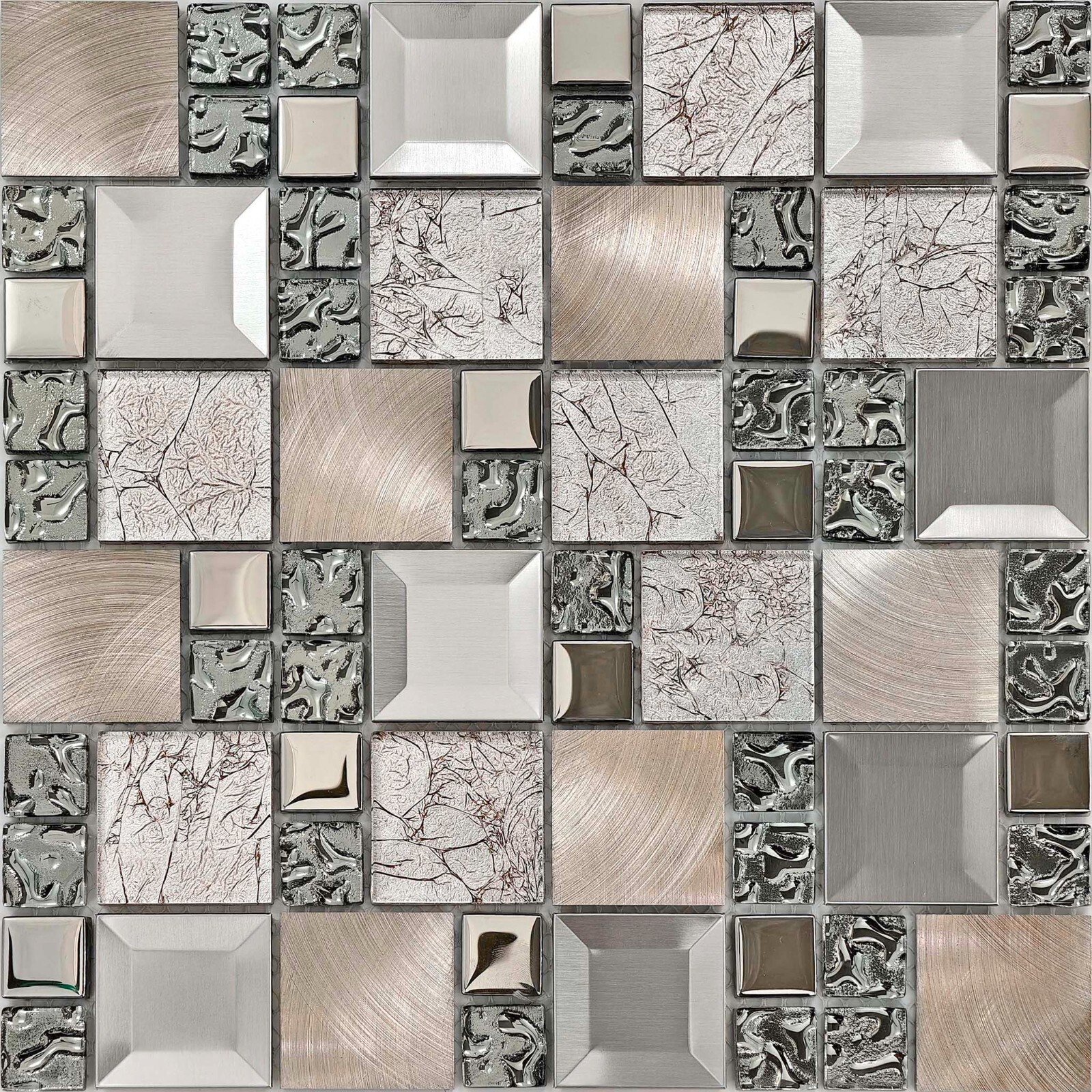 Glass Metal Tile Kitchen Backsplash Silver Bronze Aluminum Mosaic Wall Decor