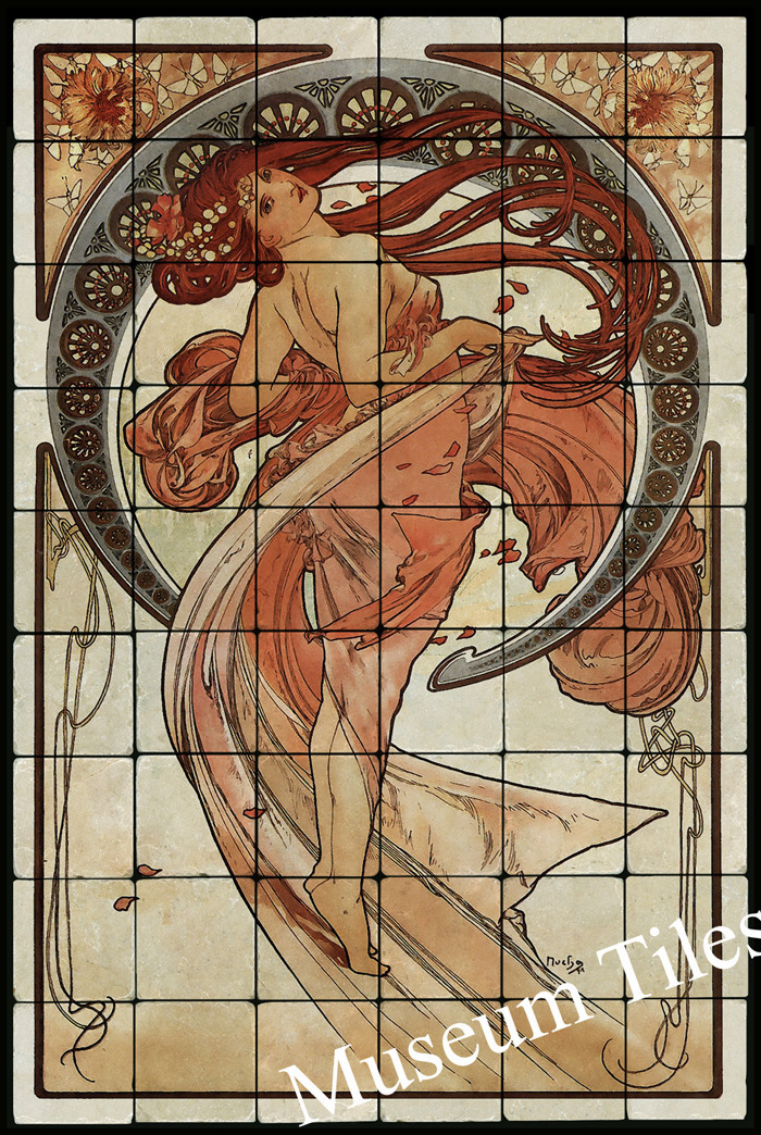 24×36 Alphonse Mucha DANCE Art Nouveau Tumbled Marble Tiles