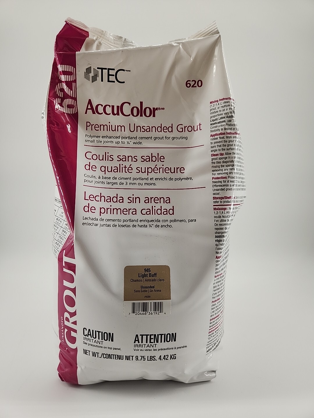 TEC – 620 – AccuColor Premium Unsanded Grout – 945 Light Buff – 9.75 lb – Qty 4