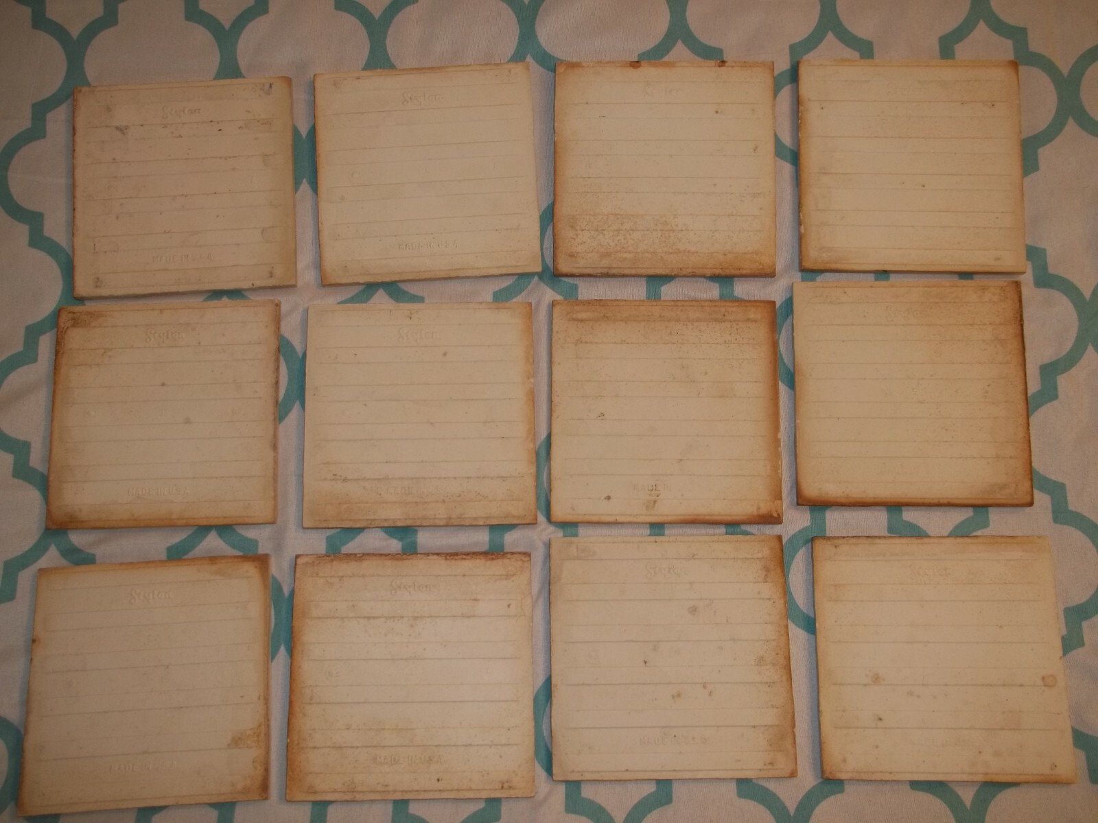 Vtg Lot of 12 1950’s Stylon Glossy Ceramic Light Gray Bathroom Wall Tiles 4 1/4″