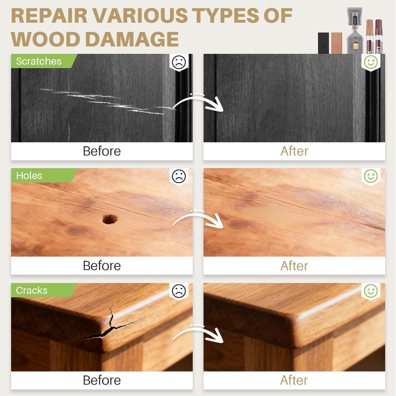 DIY Wood Furniture Repair Kit: 11 Wax Colors & 8 Markers for Instant Restoration