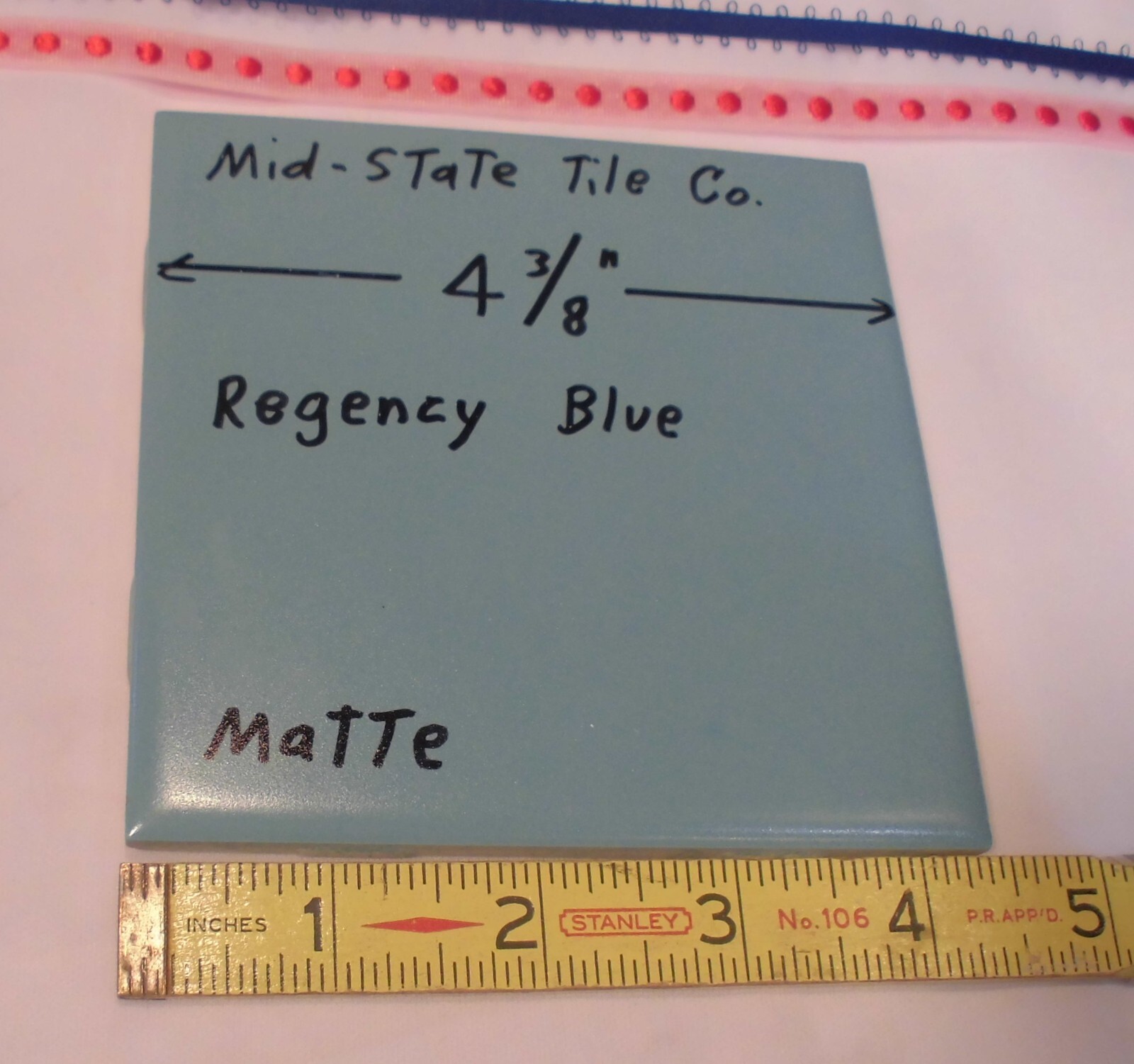 1 pc. Regency Blue: Matte Ceramic Tile 4-3/8″ by Mid-State Tile Co. NOS