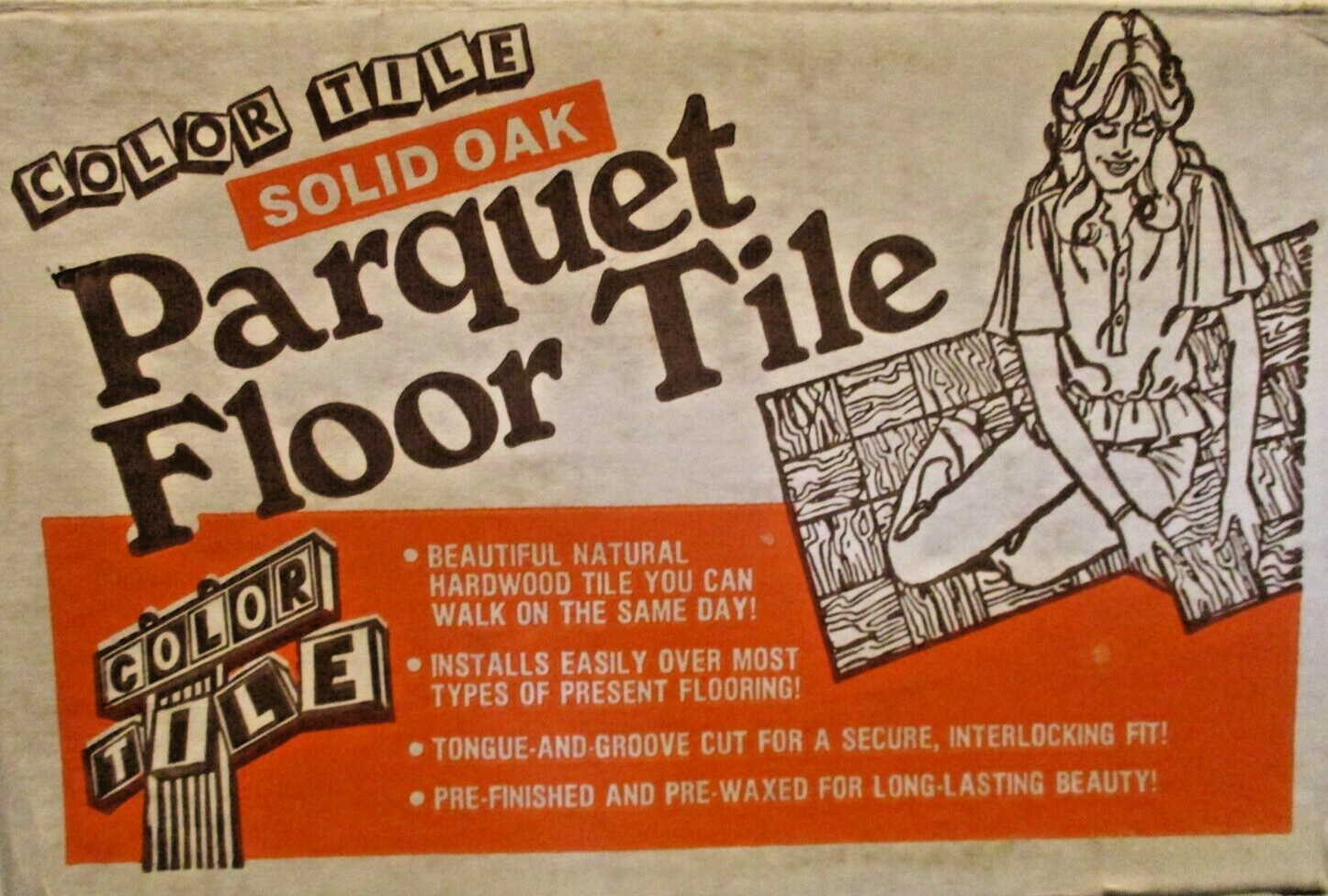 (1) 6″x6″ Color Tile USA 1970 Honey Rustic Waxed Oak Wood Parquet 7 Finger Strip