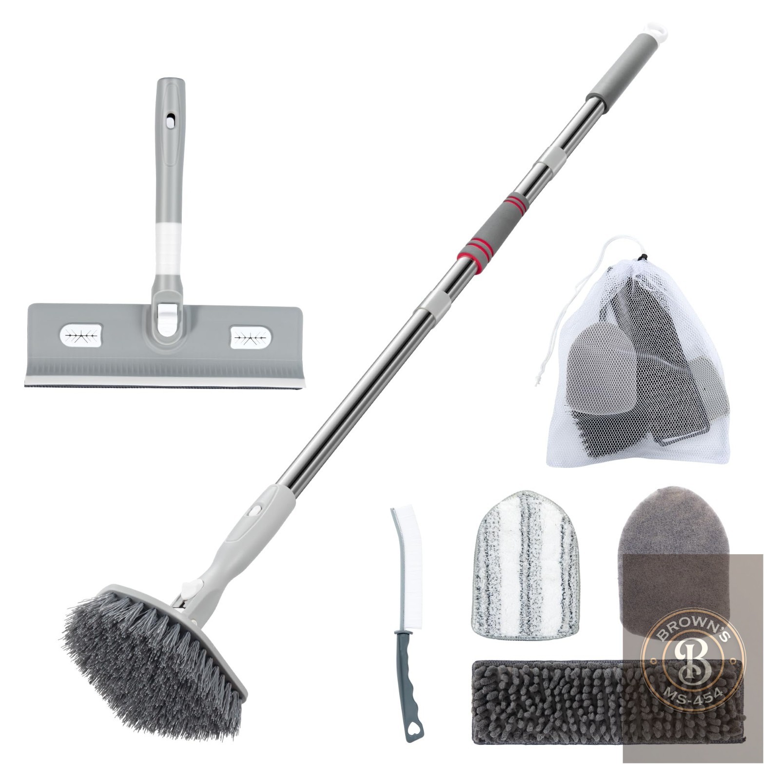 Tile Tub Floor Cleaner Scrubber With Long Handle – 5-In-1 Shower Brush Set For