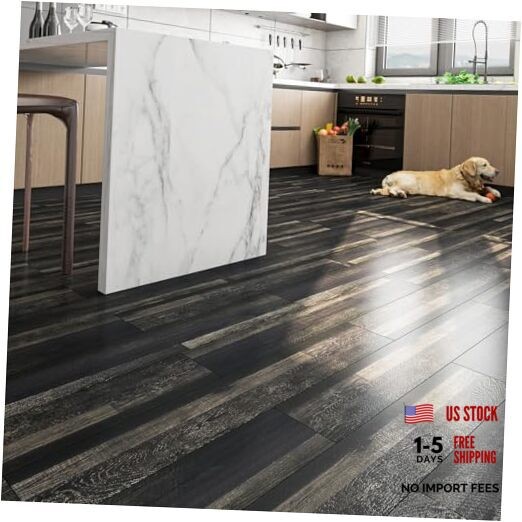 6″x36″ 17Pcs Peel and Stick Floor Tile Reclaimed Wood 17-Tiles 6x36inch Black