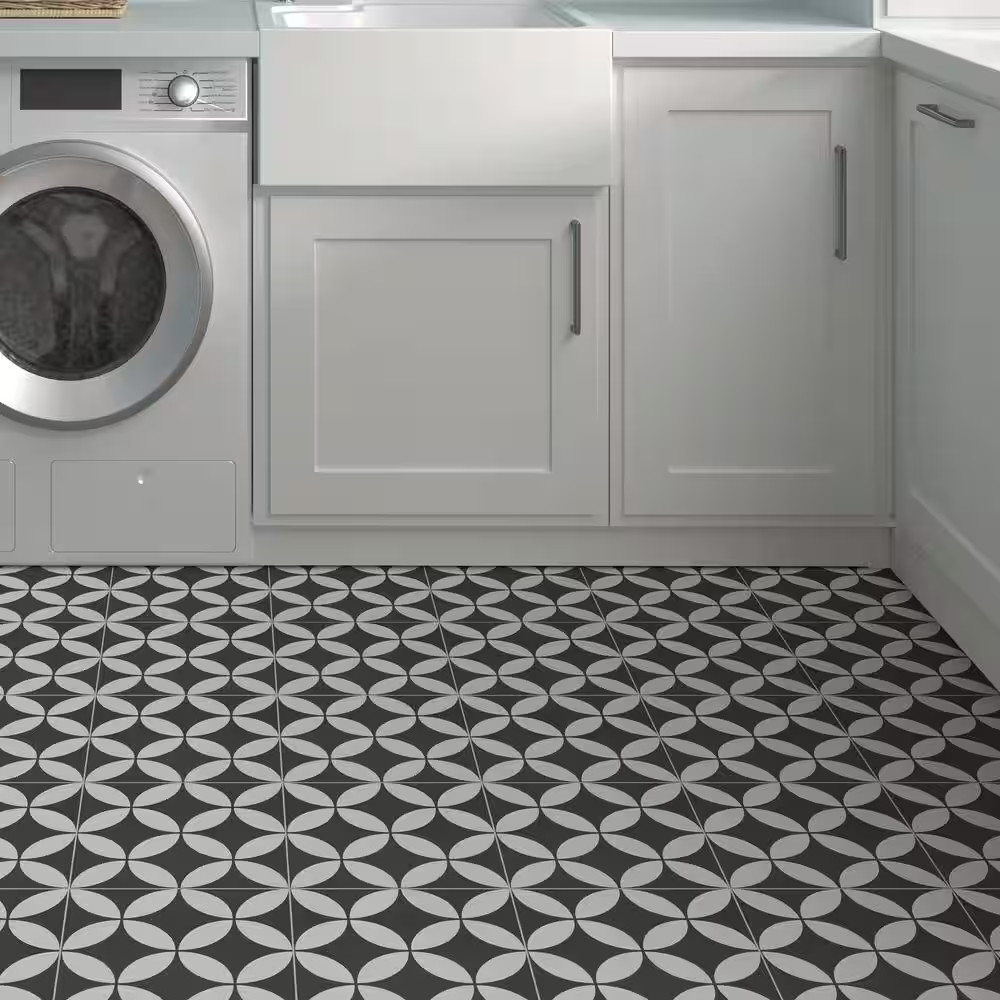 Patterned Gray 9 In. X 9 In. SPC Coin Peel and Stick Backsplash Wall and Floor T