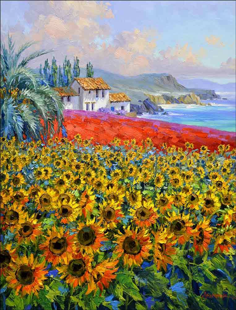 Tropical Sea Accent & Decor Tile Mikki Senkarik Sunflower Art MSA233AT