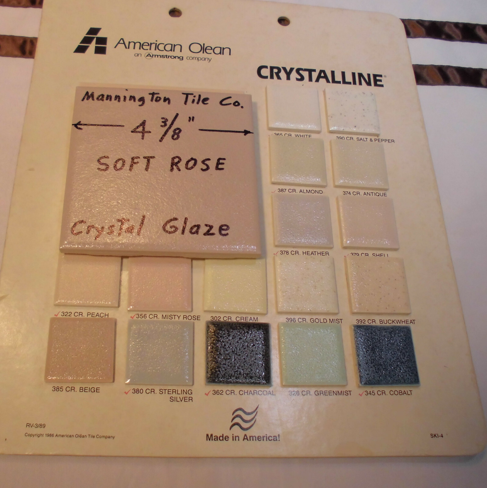 1 pc. Light-Rose-Pink: 4-3/8″ Ceramic Tile by Mannington, Matte/Crystall Glazed