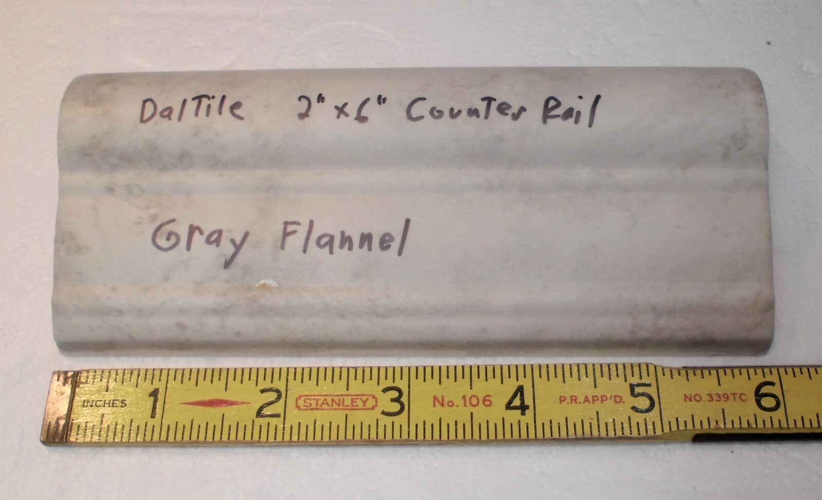 1 pc. Daltile: Light & Darker Grays: V-Cap Ceramic Trim Tile: Countertop-Edging