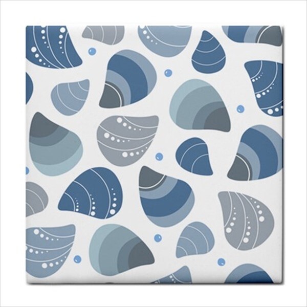 Sea Ocean Life Ceramic Tile Set Of 4 Modern Blue Backsplash Tiles 4.25 In