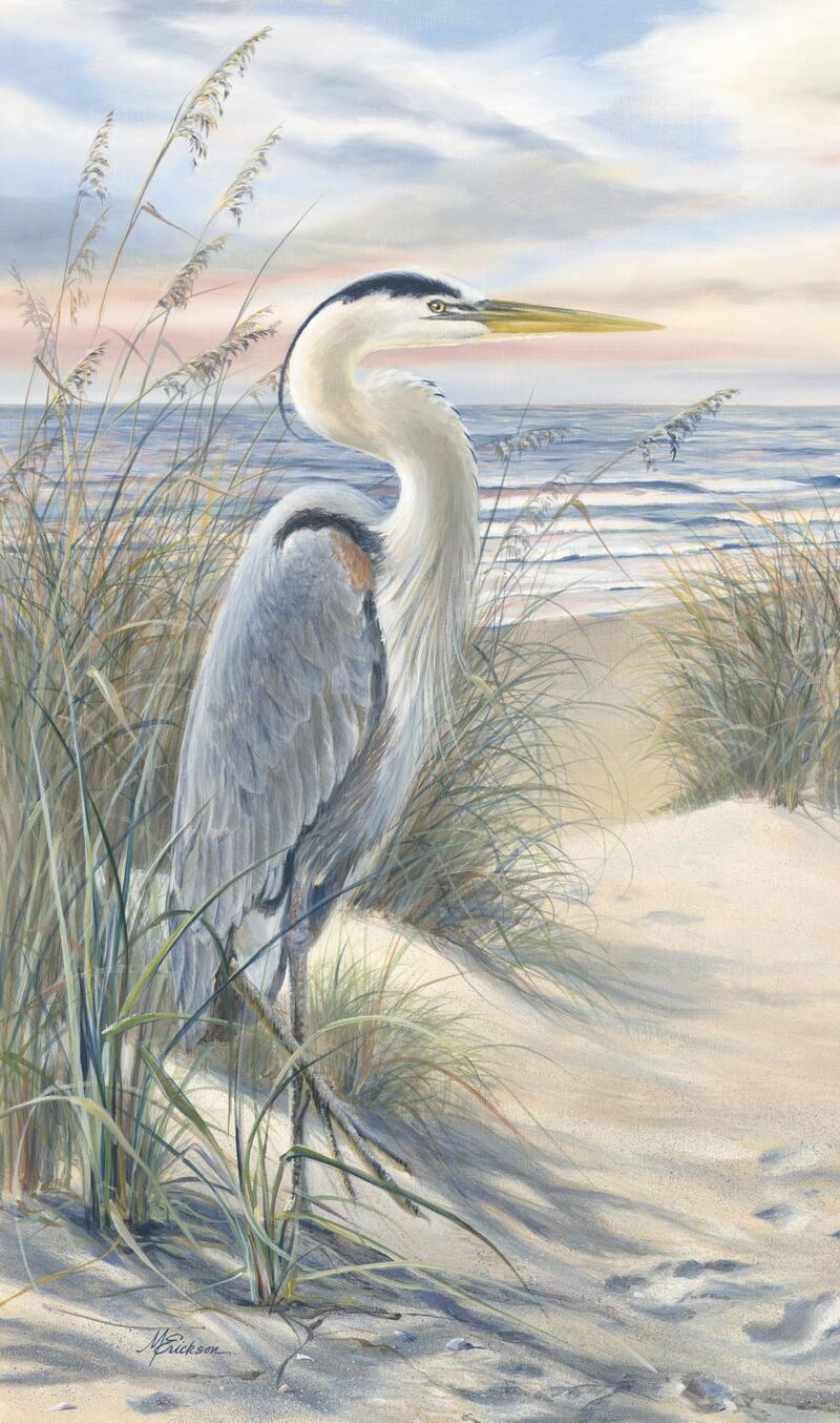 Ceramic Tile Mural Kitchen Backsplash – Heron Beach – Birds Wildlife Art