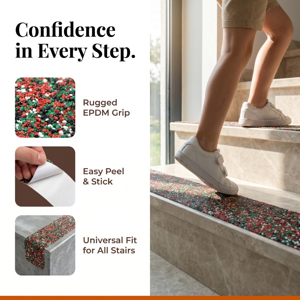 5 Pack Durable Rubber Grip Strips for Steps Outdoor with Self Adhesive Epdm