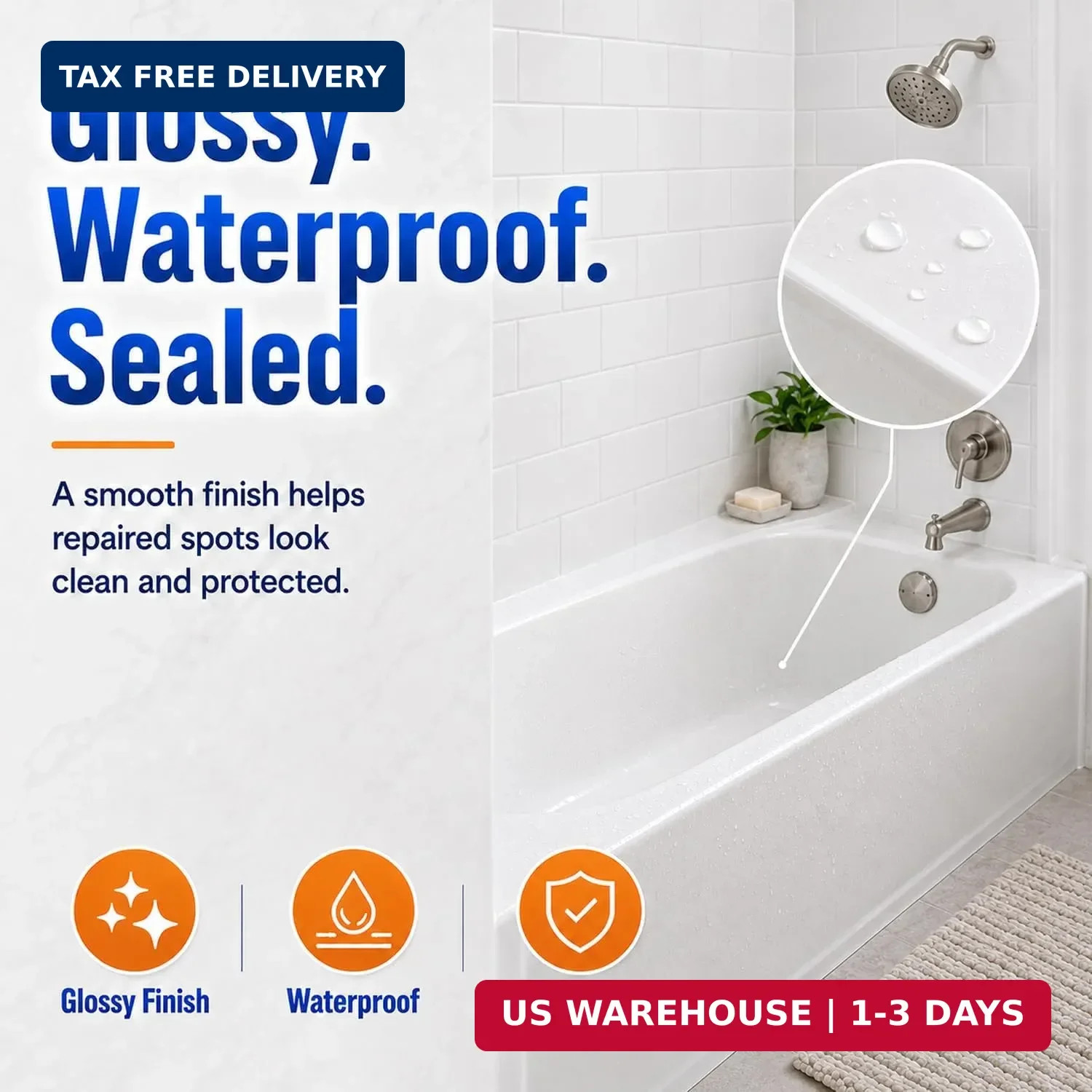 Tub Repair Kit White, Bathtub Repair Kit for Enamel, Fiberglass, Acrylic | For C