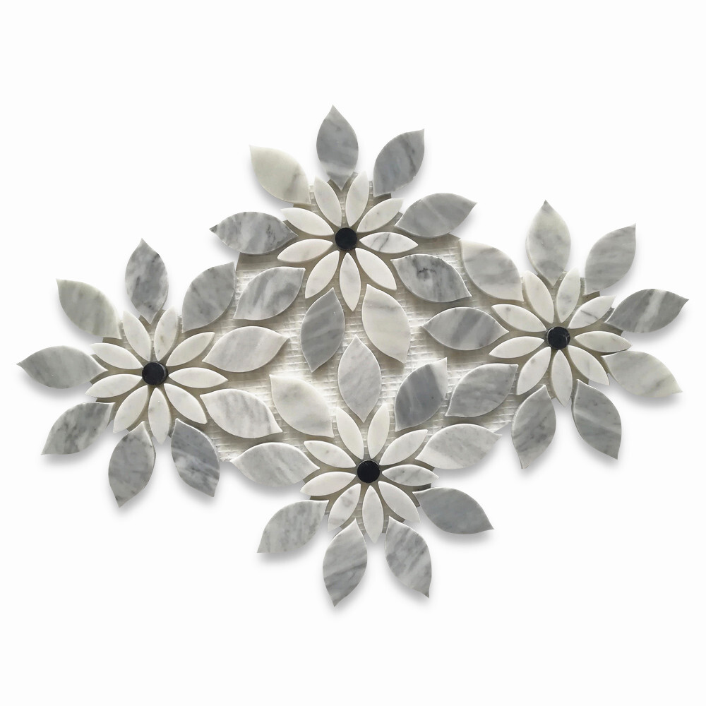 C9H7XH Wildflower Carrara Marble Rain Flower Mosaic Tile Bardiglio Honed