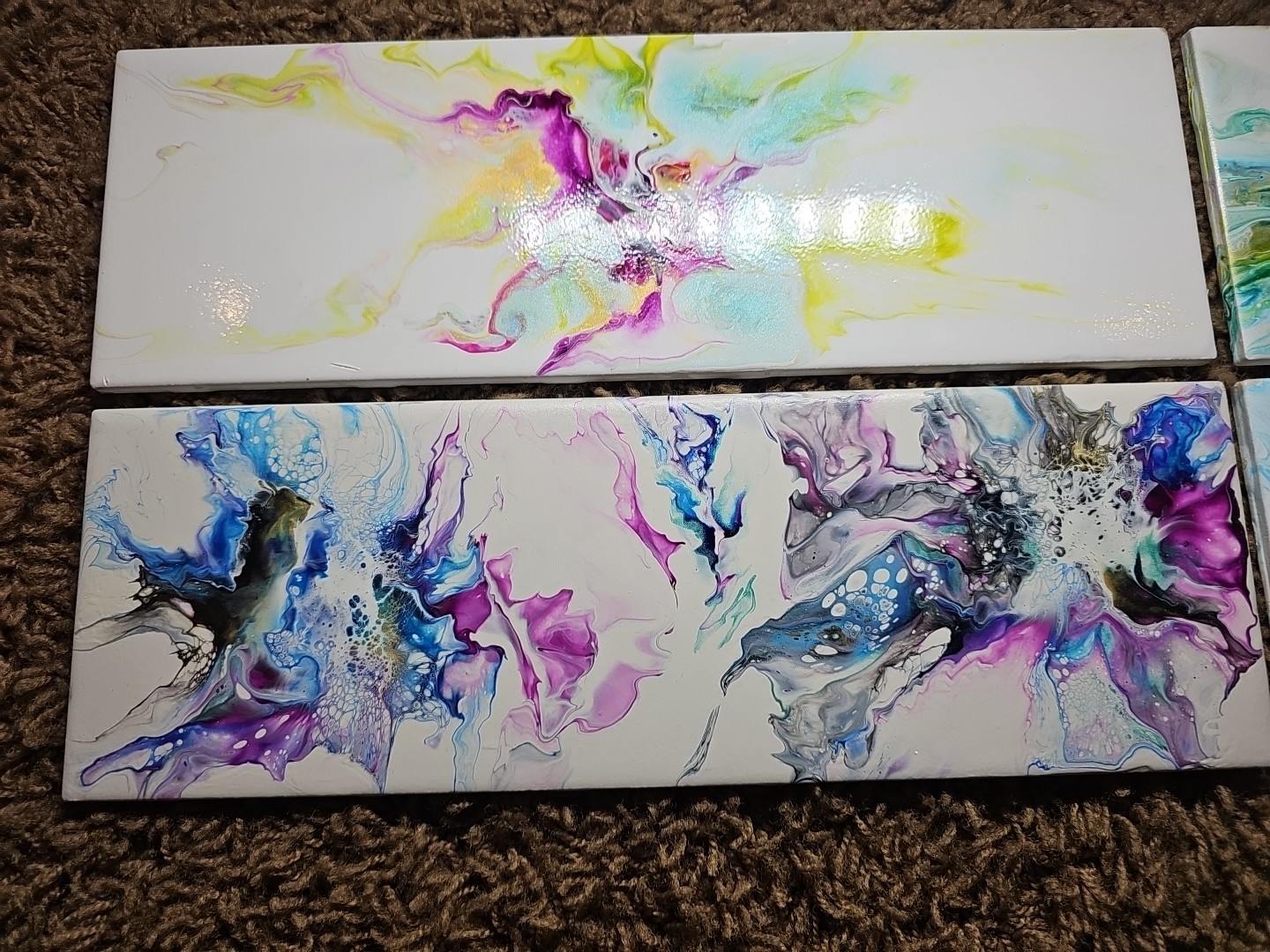 Set of Four Stunning Custom Art Painted 4-1/4 in. x 12-7/8 in. Ceramic Subway #5