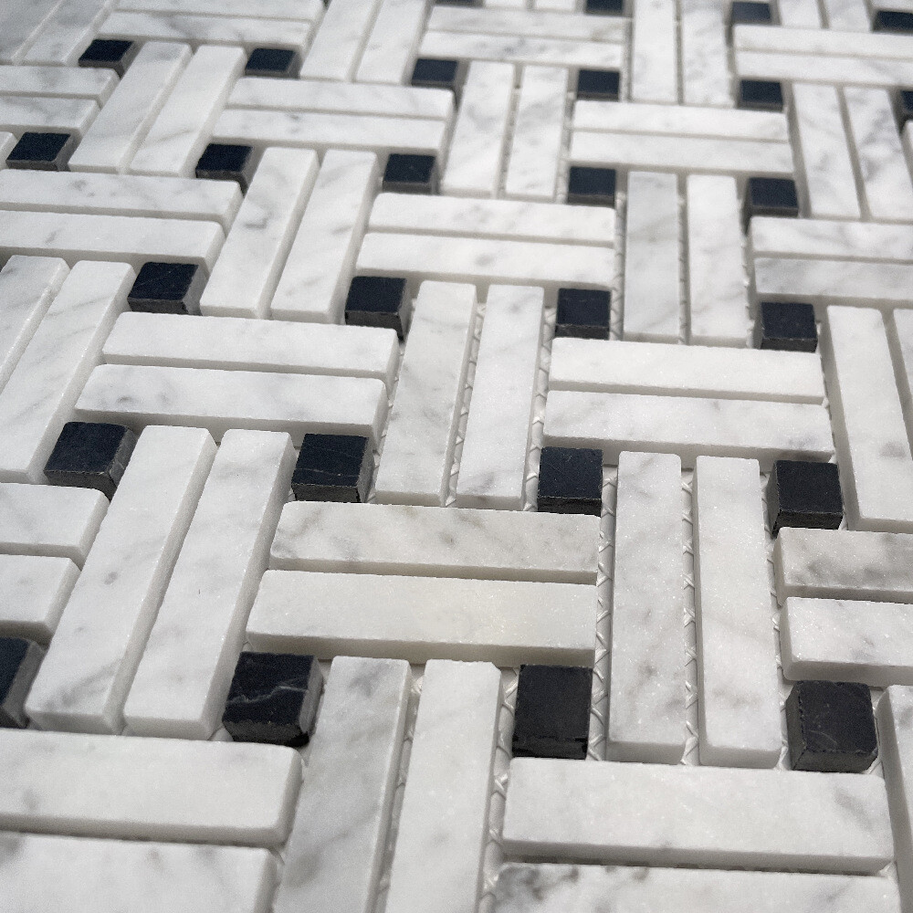 C691XH Carrara White Diagonal Basket Weave Stanza Marble Mosaic Tile Honed