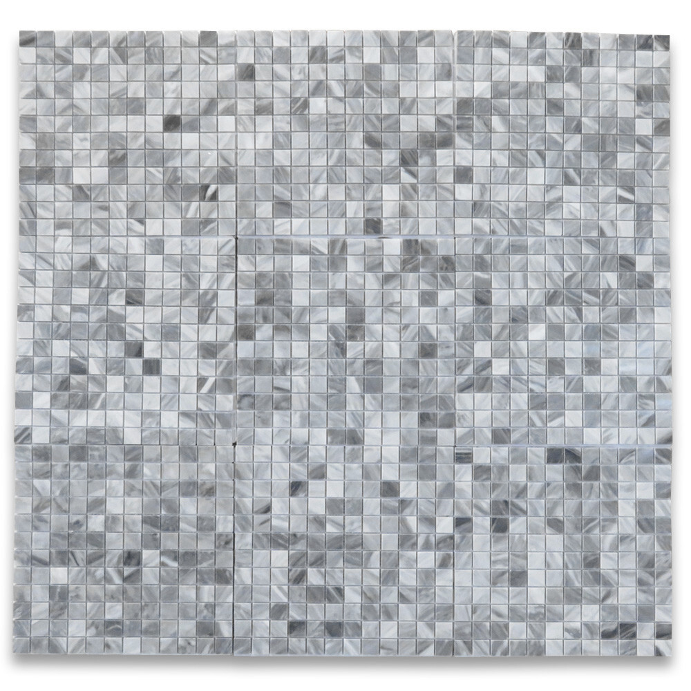 K24XP Bardiglio Gray Dark Grey Marble 1×1 Grid Square Mosaic Tile Polished