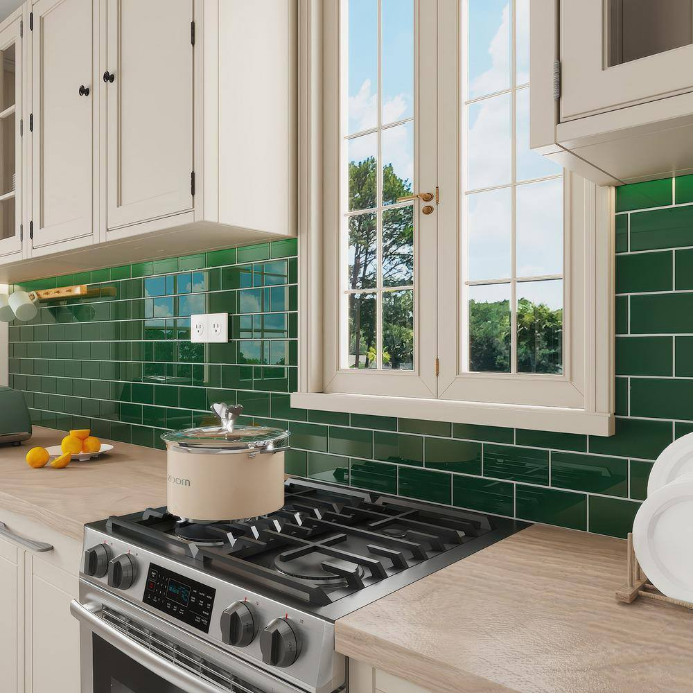 Evergreen 3 In. X 6 In. X 8Mm Glass Subway Tile (5 Sq. Ft./Case)