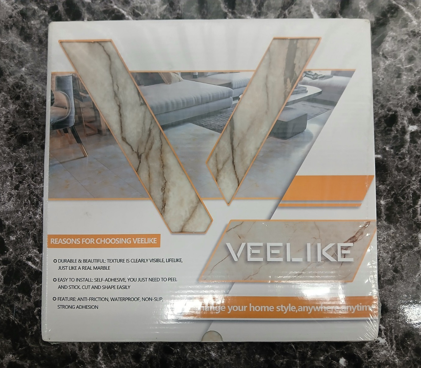 VEELIKE Peel & Stick Waterproof Vinyl Floor Tile Marble Beige 12×12 10pk