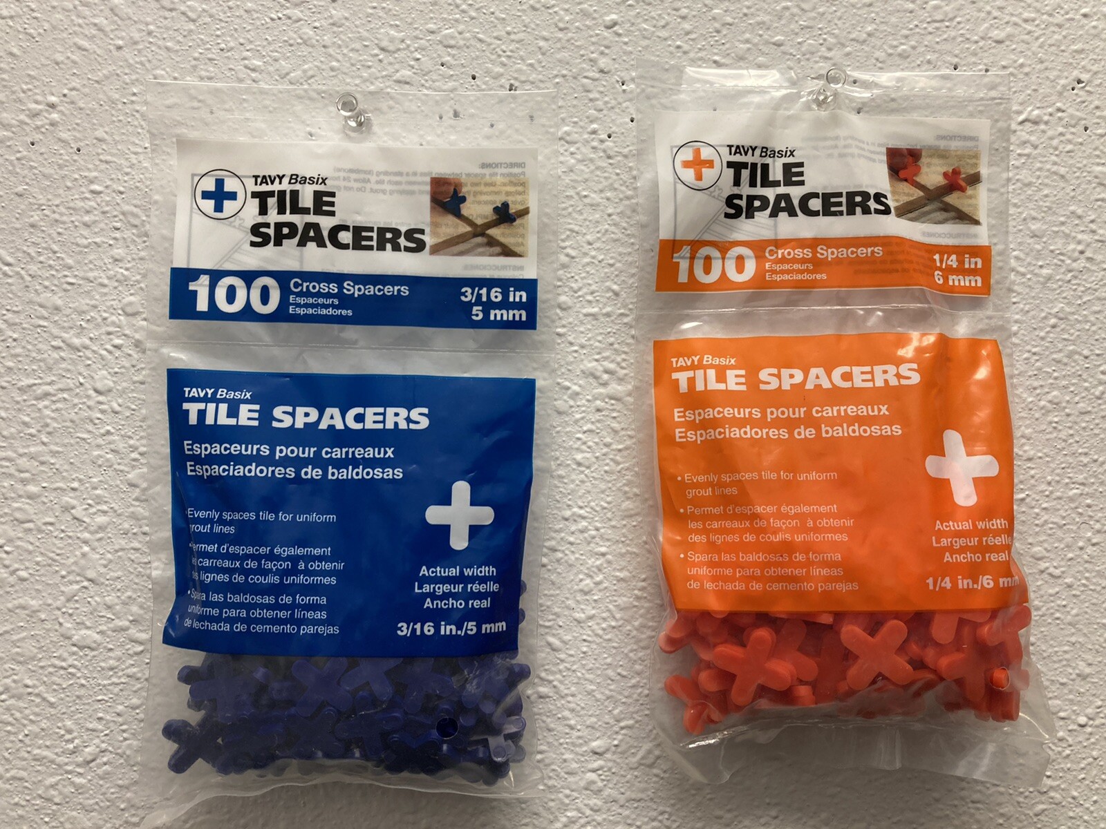 100 each TAVY Basix TILE SPACERS 3/16-in / 5 mm and 1/4 in / 6 mm Plastic Cross