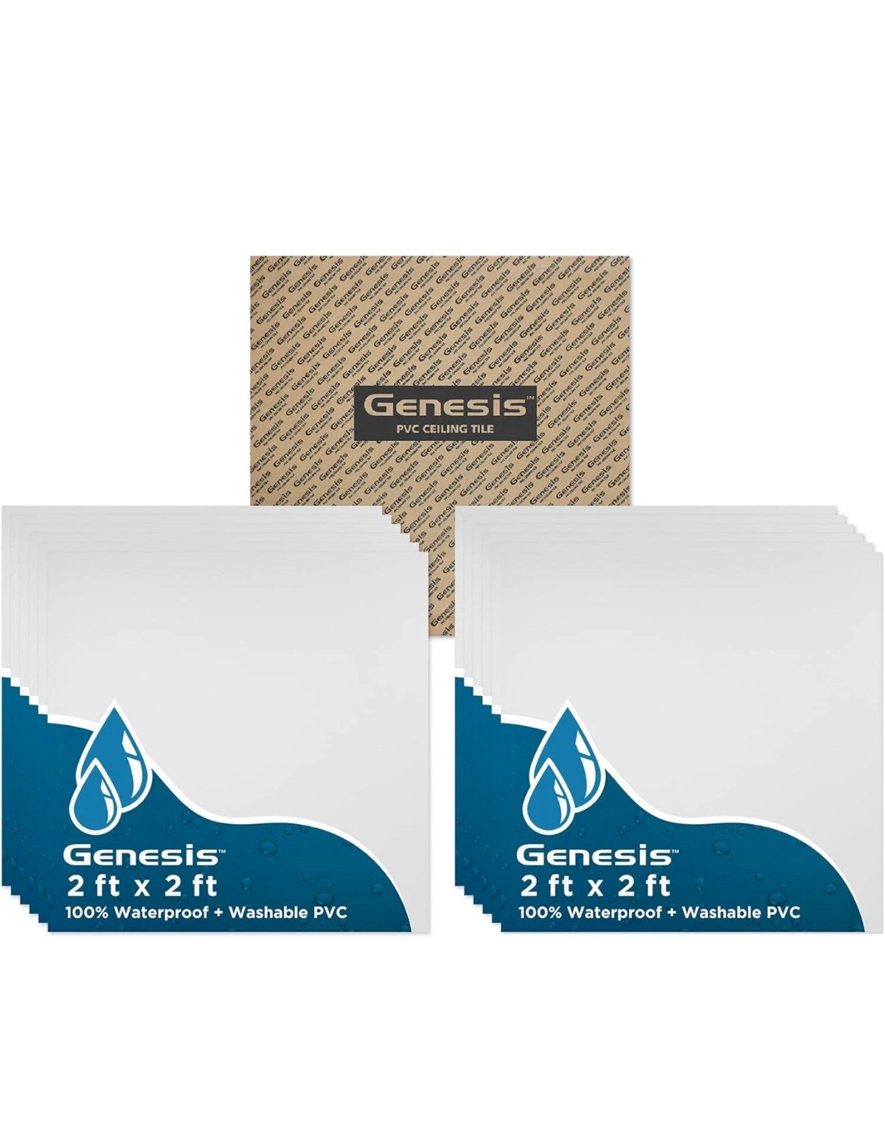 Lot Of 2 (12-Pack 2×2 White Ceiling Tiles) Waterproof Fire-Rated PVC (24 Total)