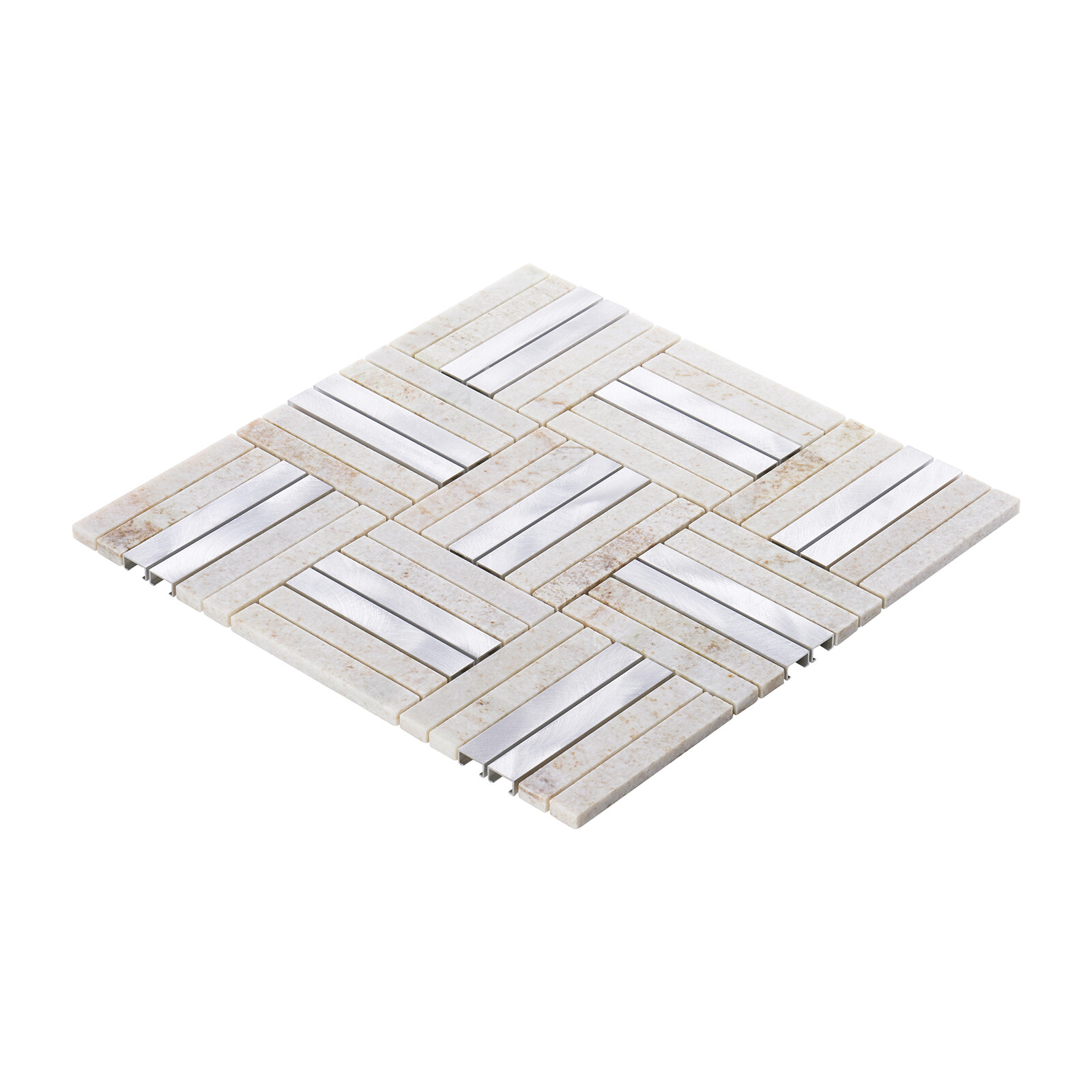 Gray Quartzite Marble Stone Aluminum Beige Parquet Mosaic Tile Wall Backsplash