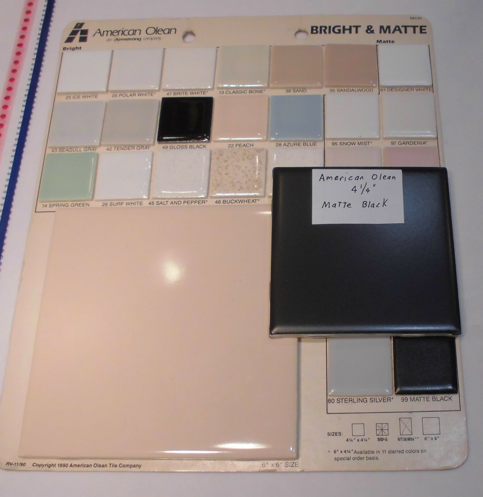 1 pc. *Matte Black* Ceramic Tile by The American Olean Co. 4-1/4″ New Stock
