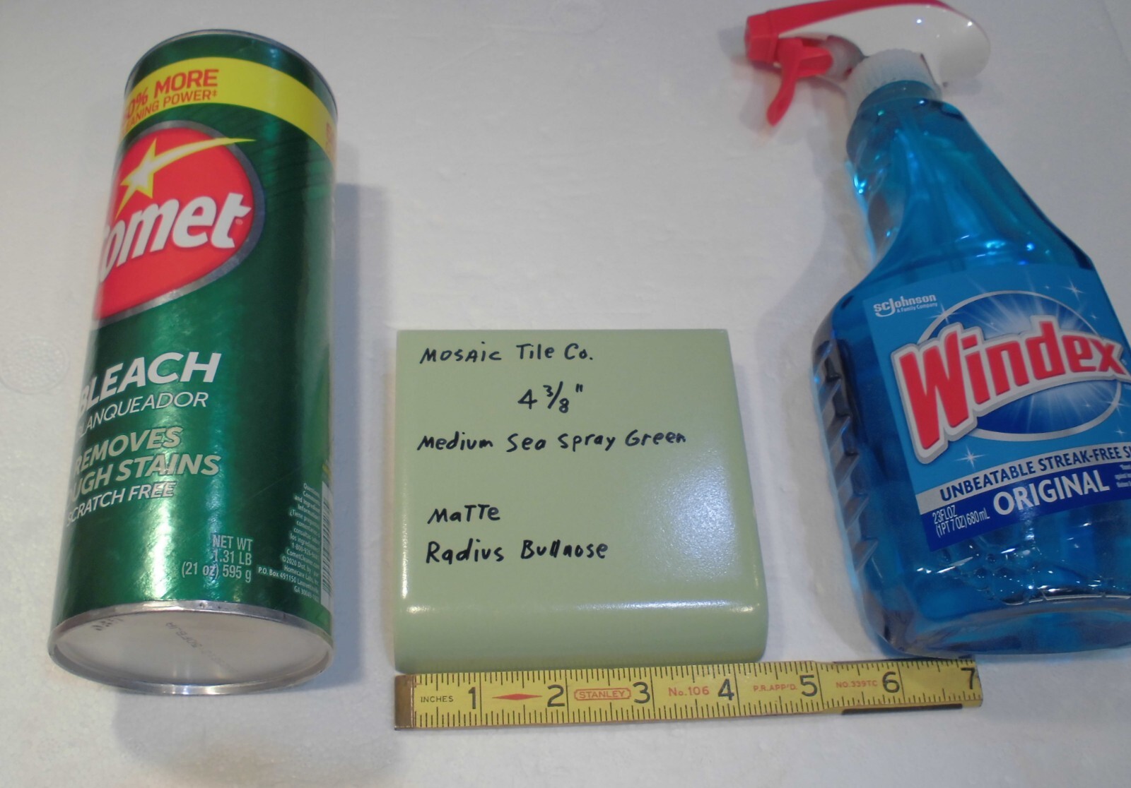 1 pc. Medium Sea Spray Green: Matte Radius Bullnose Ceramic Tile 4-3/8″ NOS