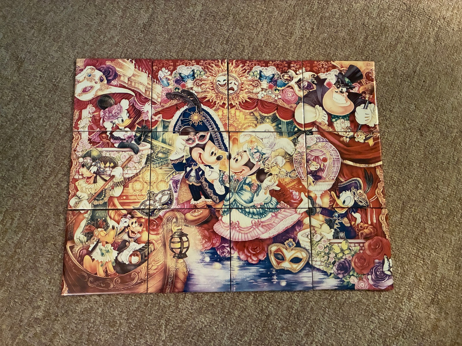 12Pc Ceramic Tile Mural Disney Invitation to Venice Masquerade Ball Carnival