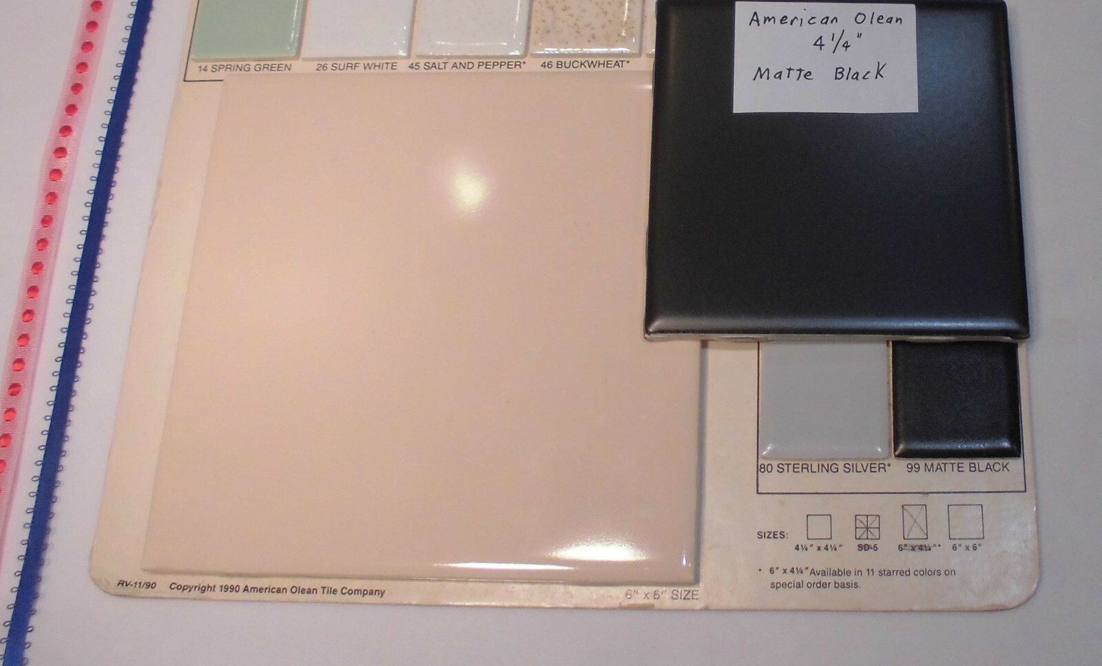 1 pc. *Matte Black* Ceramic Tile by The American Olean Co. 4-1/4″ New Stock
