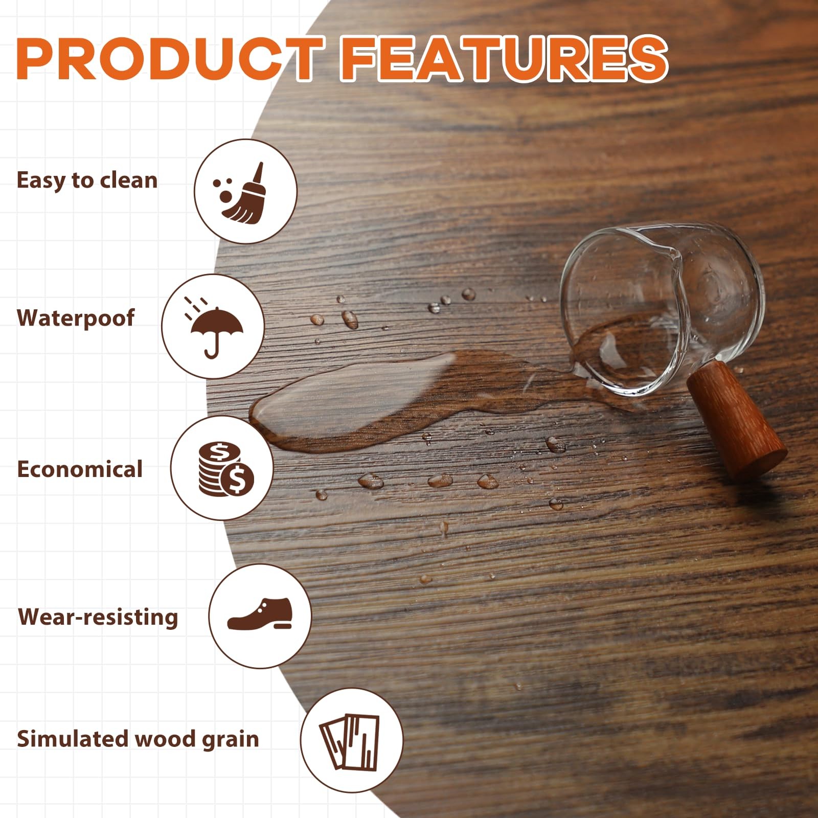 Wood Grain Vinyl Flooring Roll 15.7″ x 393.7″ Brown Peel & Stick Waterproof F…