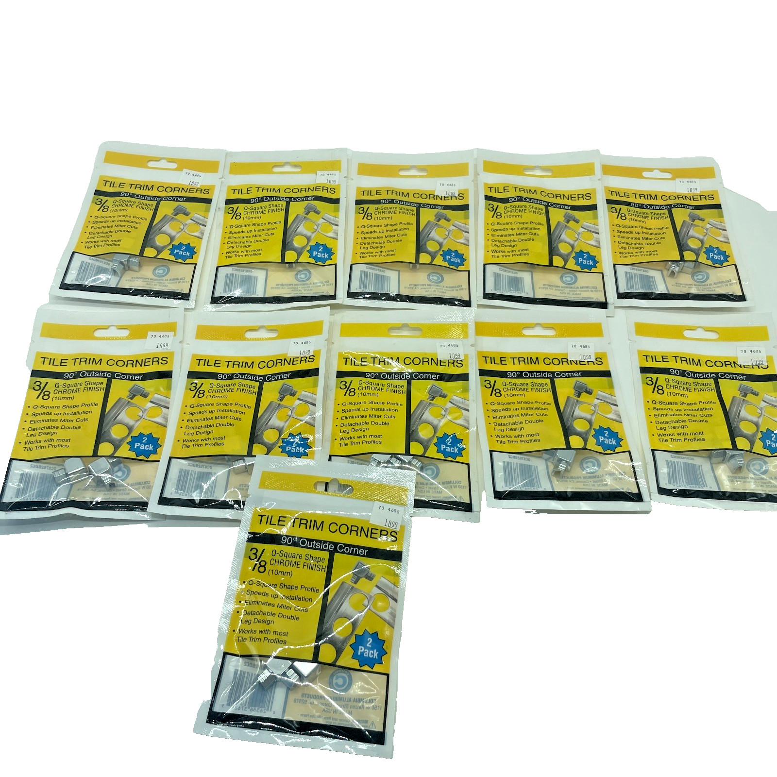 Tile Trim Corner 90° Outside Corner 3/8″ Q-Square Shape Chrome Finish lot of 11