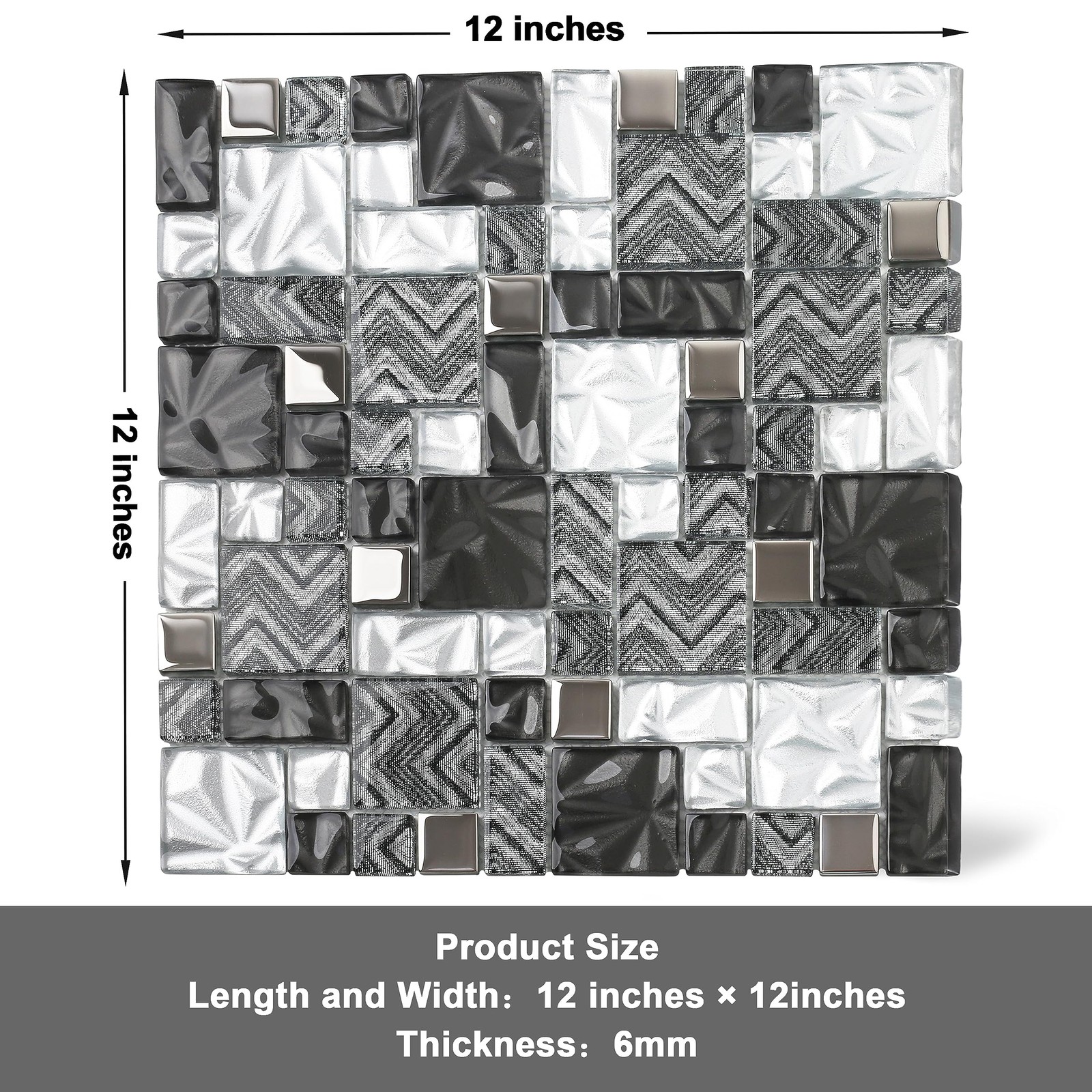 Elephantile Black & White Glass Tiles Kitchen Bathroom Wall Backsplash Mosaic…