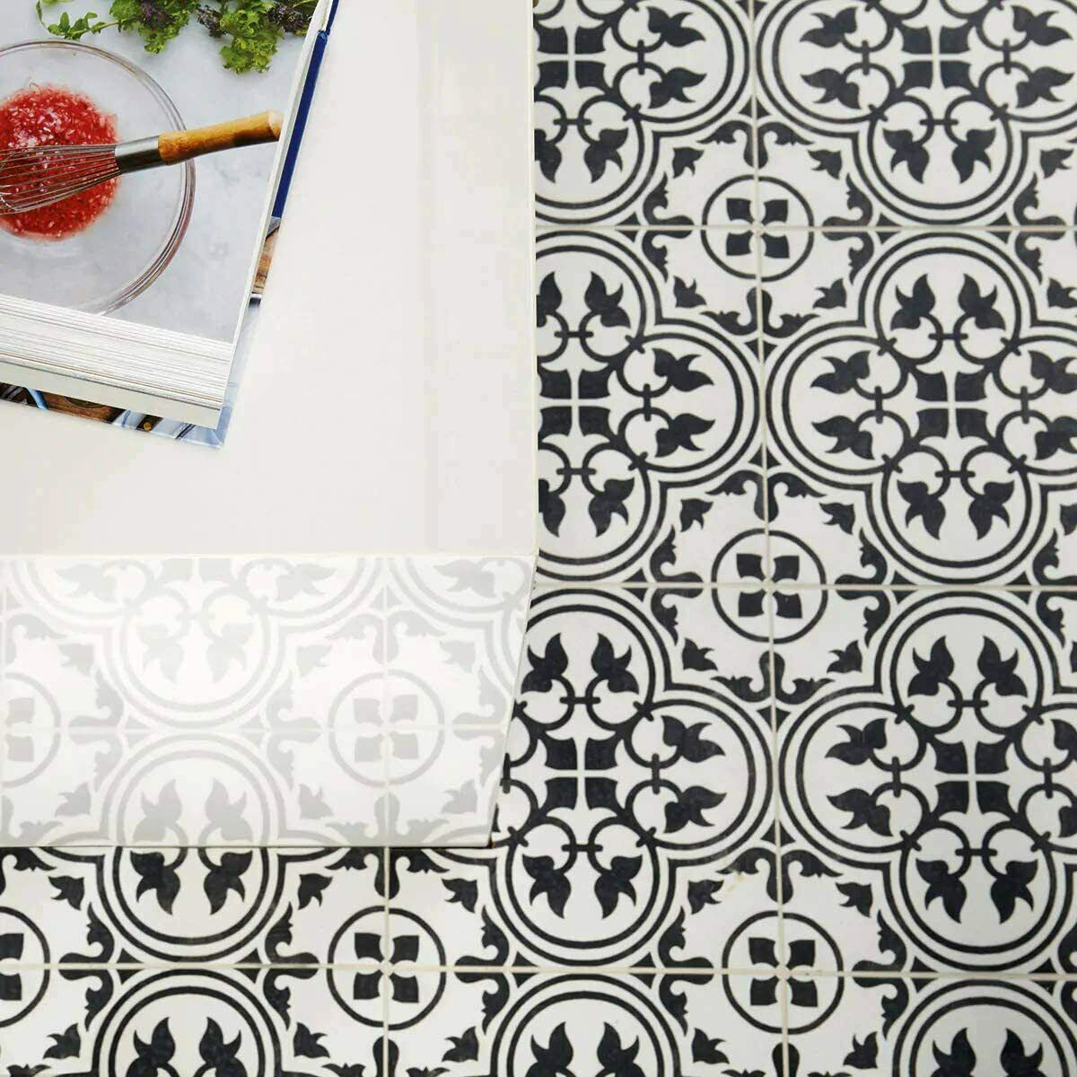 12×12 Flora Black White Encaustic Decorative Ceramic Floor Wall Tile (BOX OF 10)