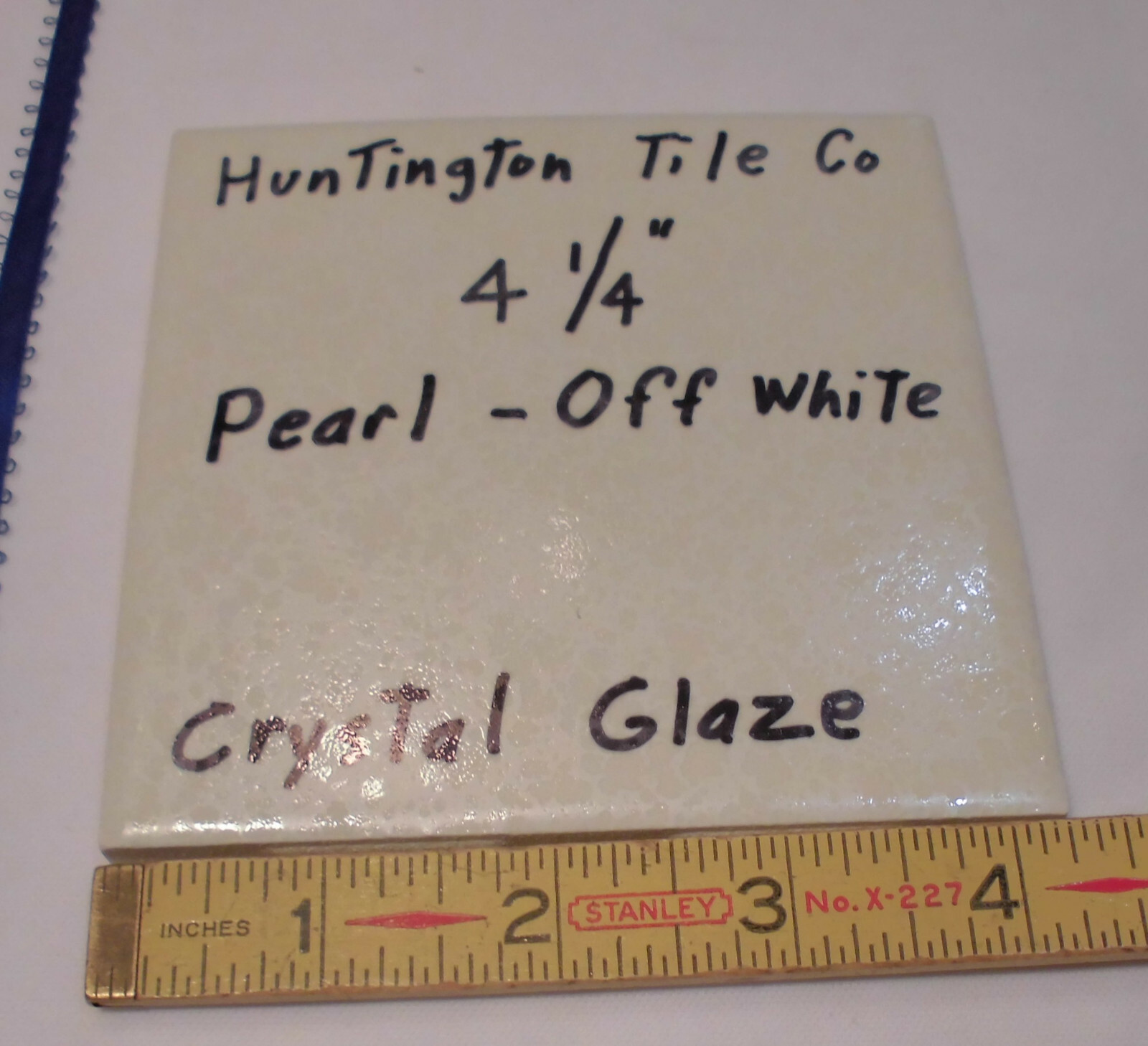 1 pc. *Pearl-Off White* Ceramic Tile 4-1/4″ Crystal Glazed by Huntington Co. NEW