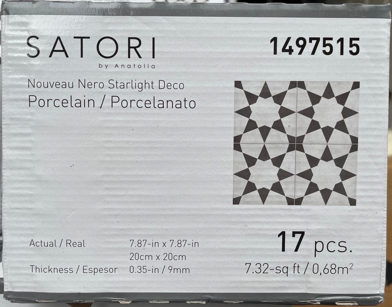 FREE SHIP*17 pcs*Satori Nouveau Nero Starlight Deco 8”x 8” Matte Porcelain Tiles