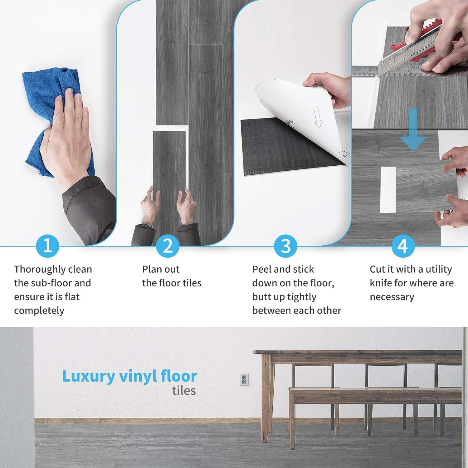 Peel and Stick Floor Tile Vinyl Wood Plank 36-Pack 54 Sq.Ft, Deep Gray, Rigid Su