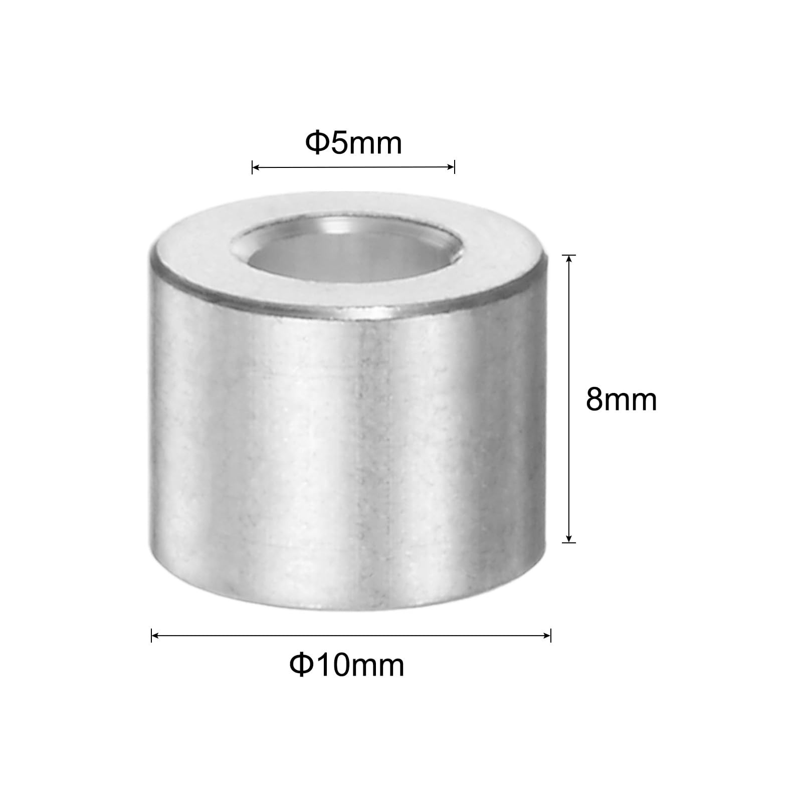 uxcell 20pcs Aluminum Spacer 5mm Bore 10mm OD, 8mm Length Screw Silver tone